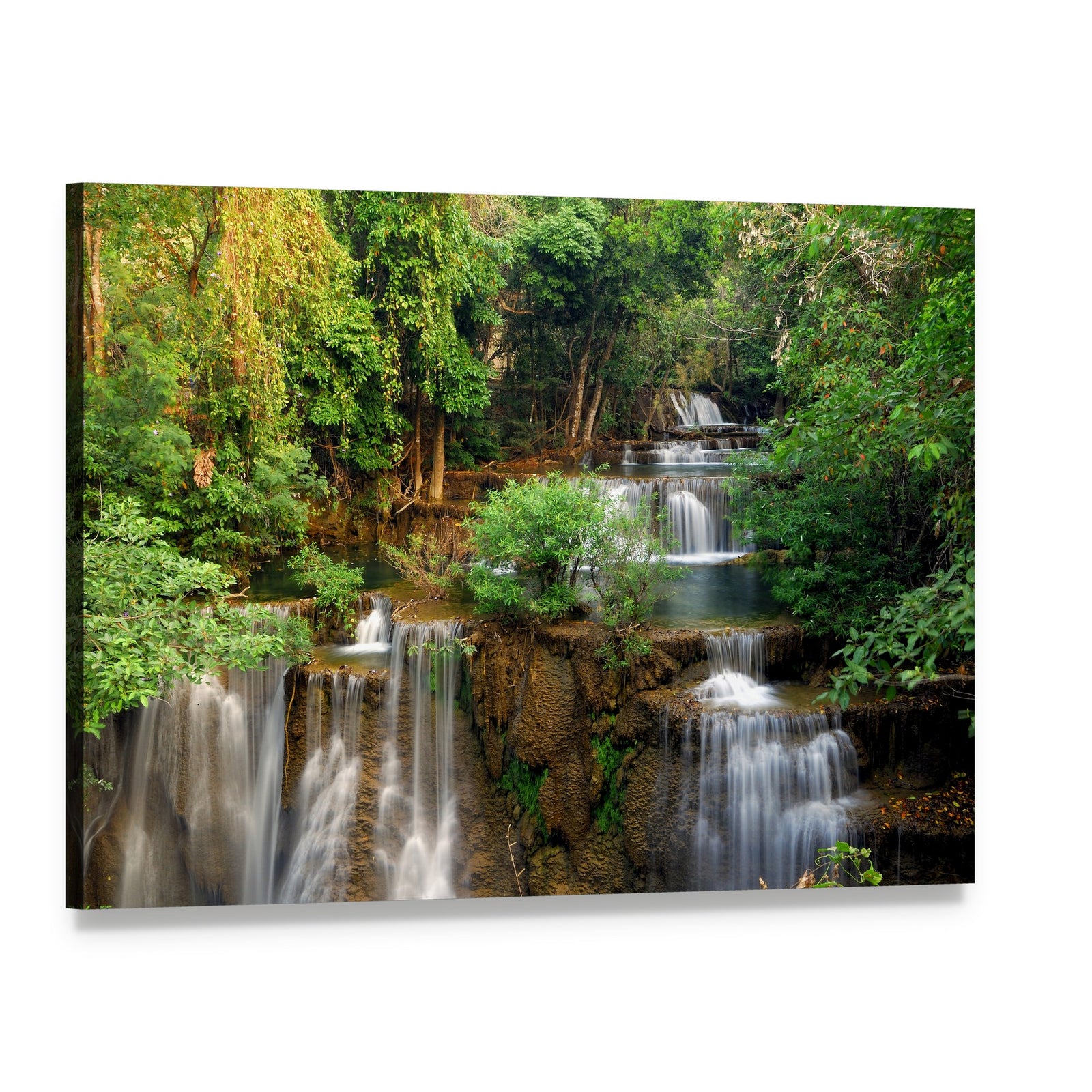 Waterfall in Deep Forest Canvas Wall Art, single panel gallery wrapped canvas, angled product view