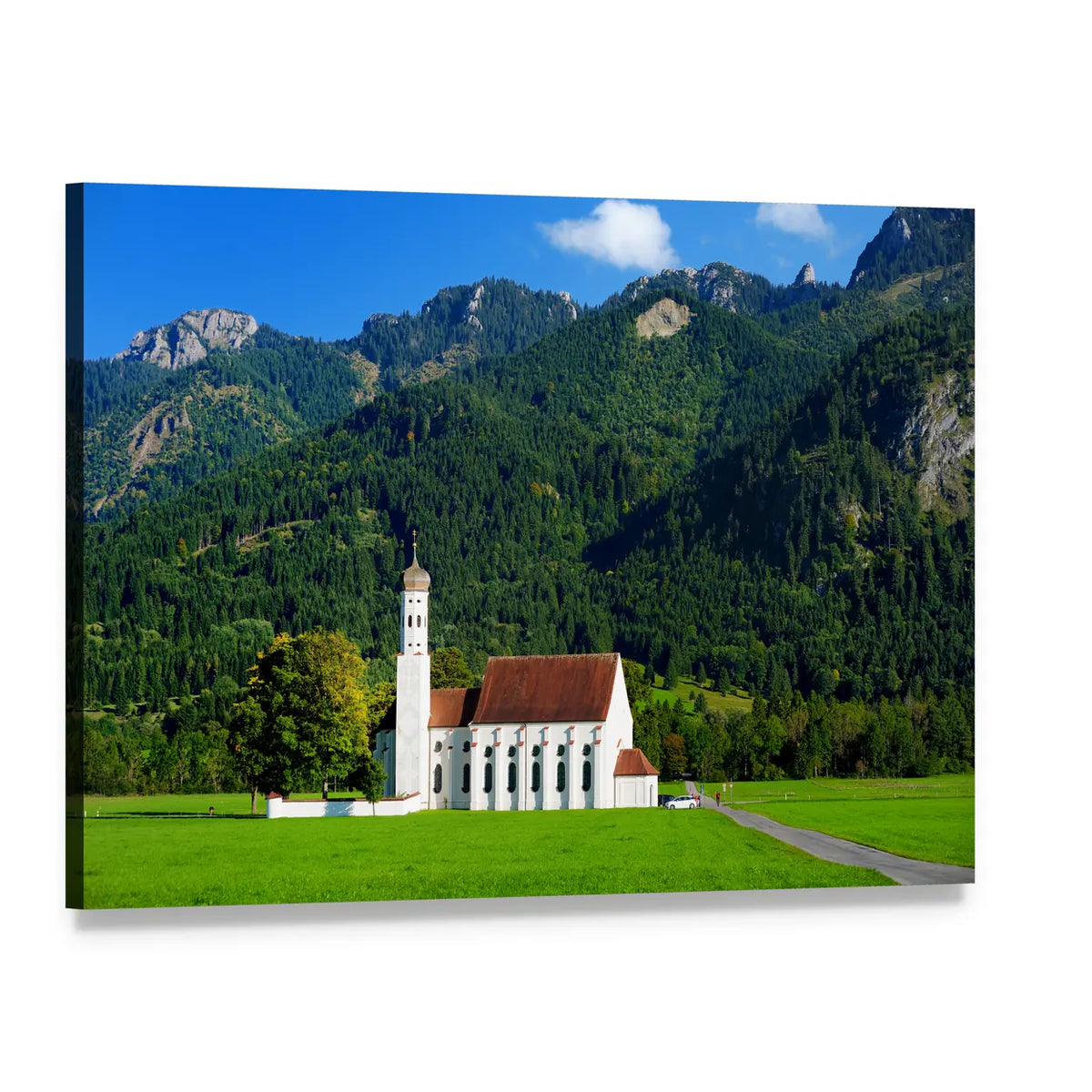St Coloman Pilgrimage Church in Alpine Meadows Canvas Wall Art, single panel gallery wrapped canvas, angled product view