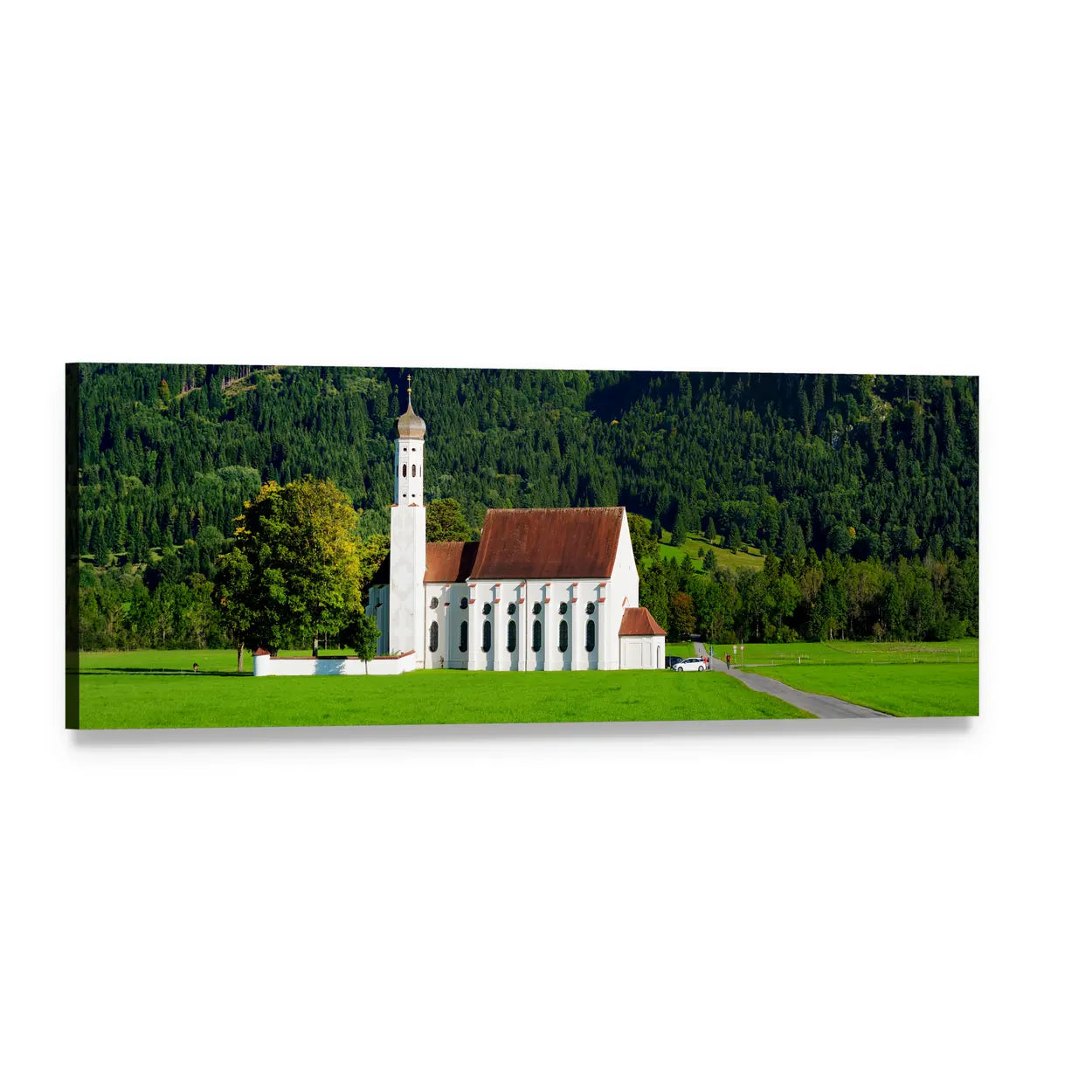 St Coloman Pilgrimage Church in Schwangau Panoramic Canvas Wall Art, single panel gallery wrapped canvas, angled product view