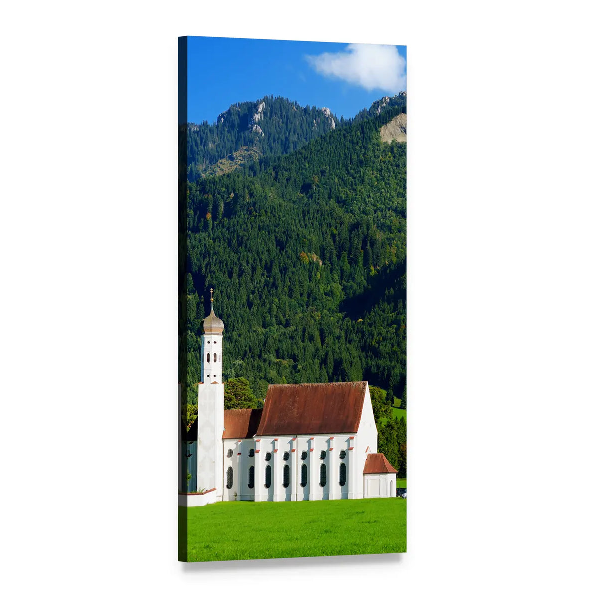 Side View of St. Coloman Pilgrimage Church Vertical Canvas Wall Art, 1 panel 1 Vertical layout gallery wrapped canvas set, angled product view