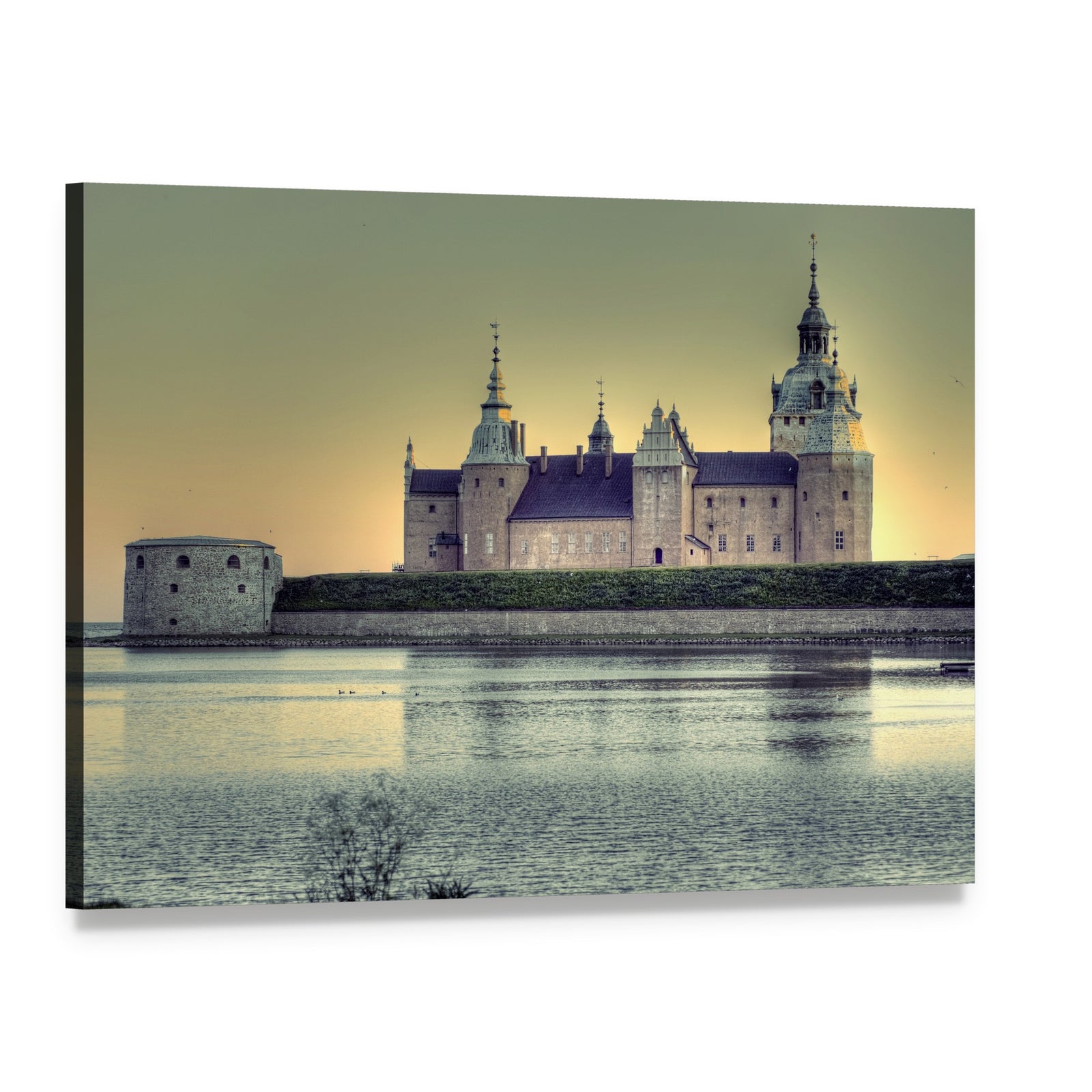 Kalmar Castle, Sweden Waterfront Canvas Wall Art, single panel gallery wrapped canvas, angled product view