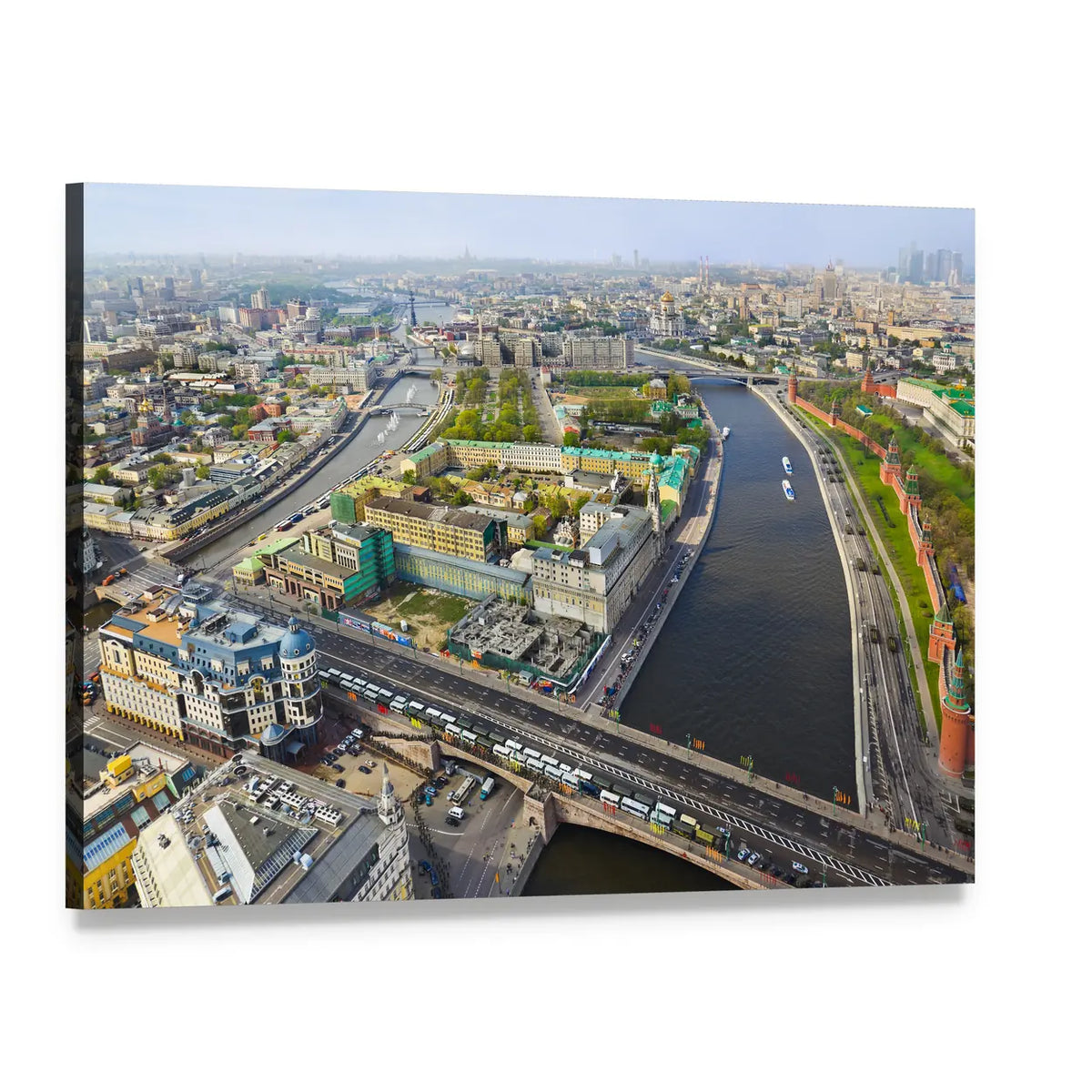 Moscow Aerial View with Kremlin and River Canvas Wall Art, single panel gallery wrapped canvas, angled product view