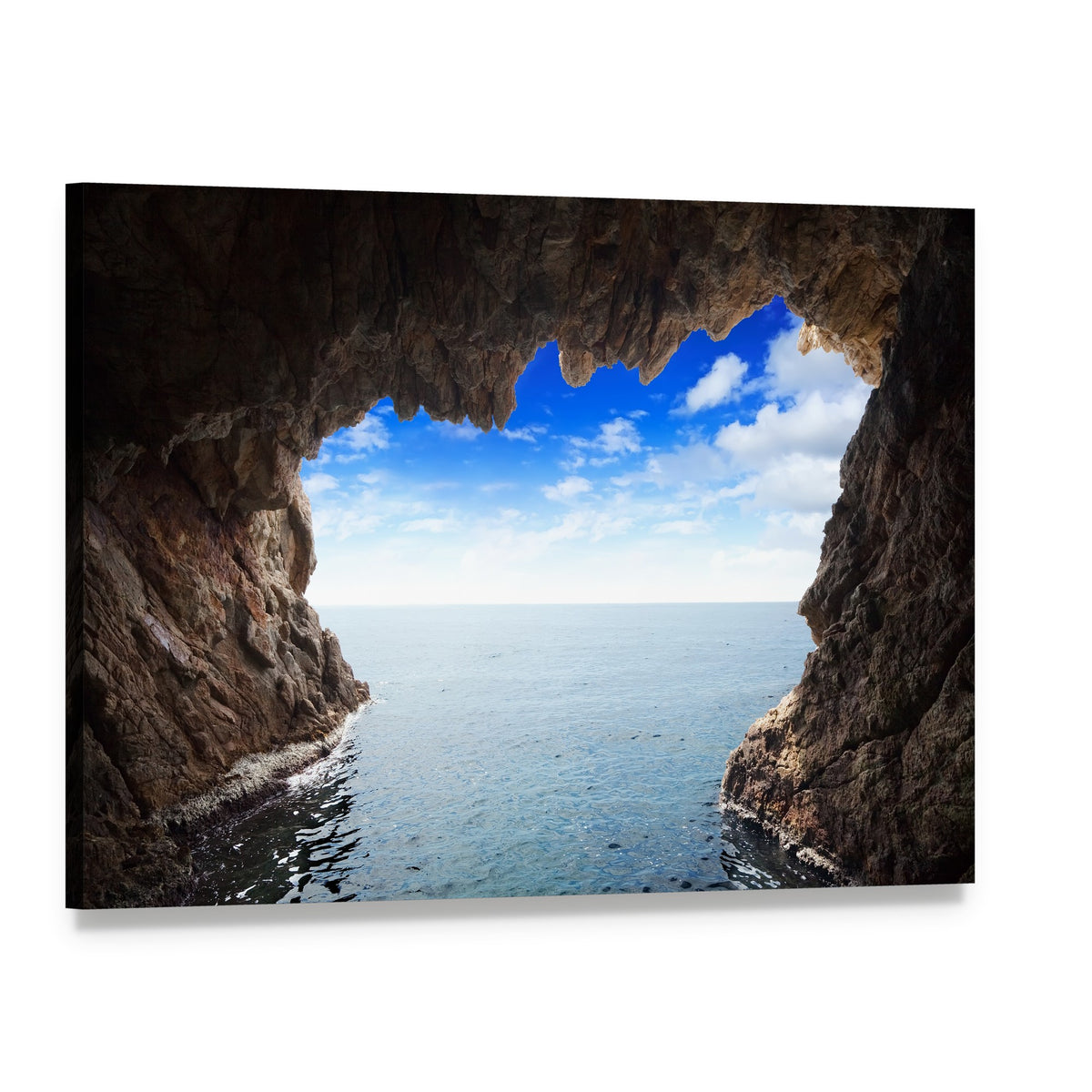 Serene Cave View with Rock Formations Canvas Wall Art, single panel gallery wrapped canvas, angled product view
