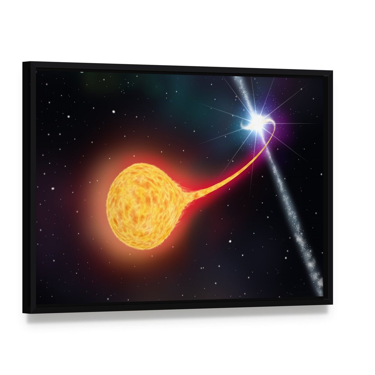 Star Absorption by a Black Hole Pulsar Canvas Wall Art, framed canvas in a black floater frame, angled product view