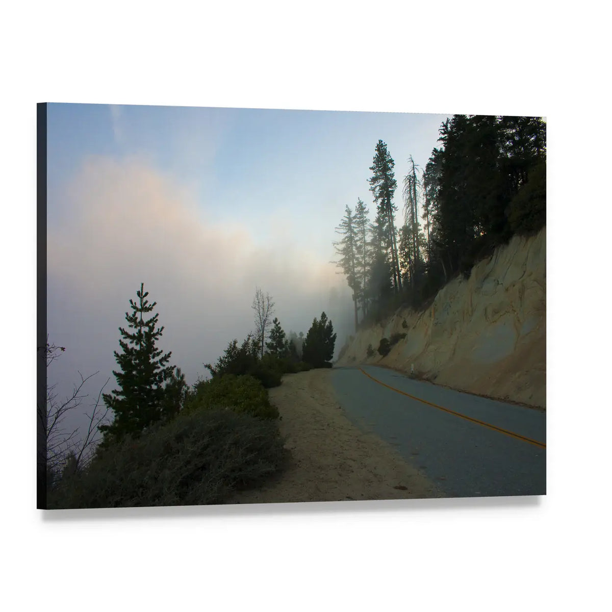 Sierra Nevada Mountain Road Canvas Wall Art, single panel gallery wrapped canvas, angled product view