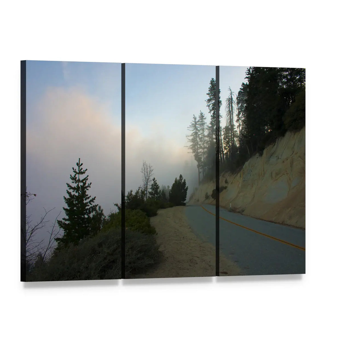 Sierra Nevada Mountain Road Canvas Wall Art, 3 panel 3 Horizontal layout gallery wrapped canvas set, angled product view