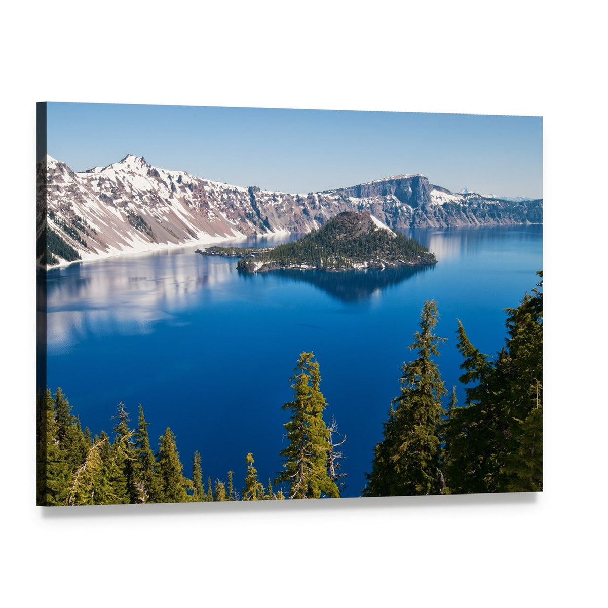 Snow in Summer at Crater Lake Canvas Wall Art, single panel gallery wrapped canvas, angled product view