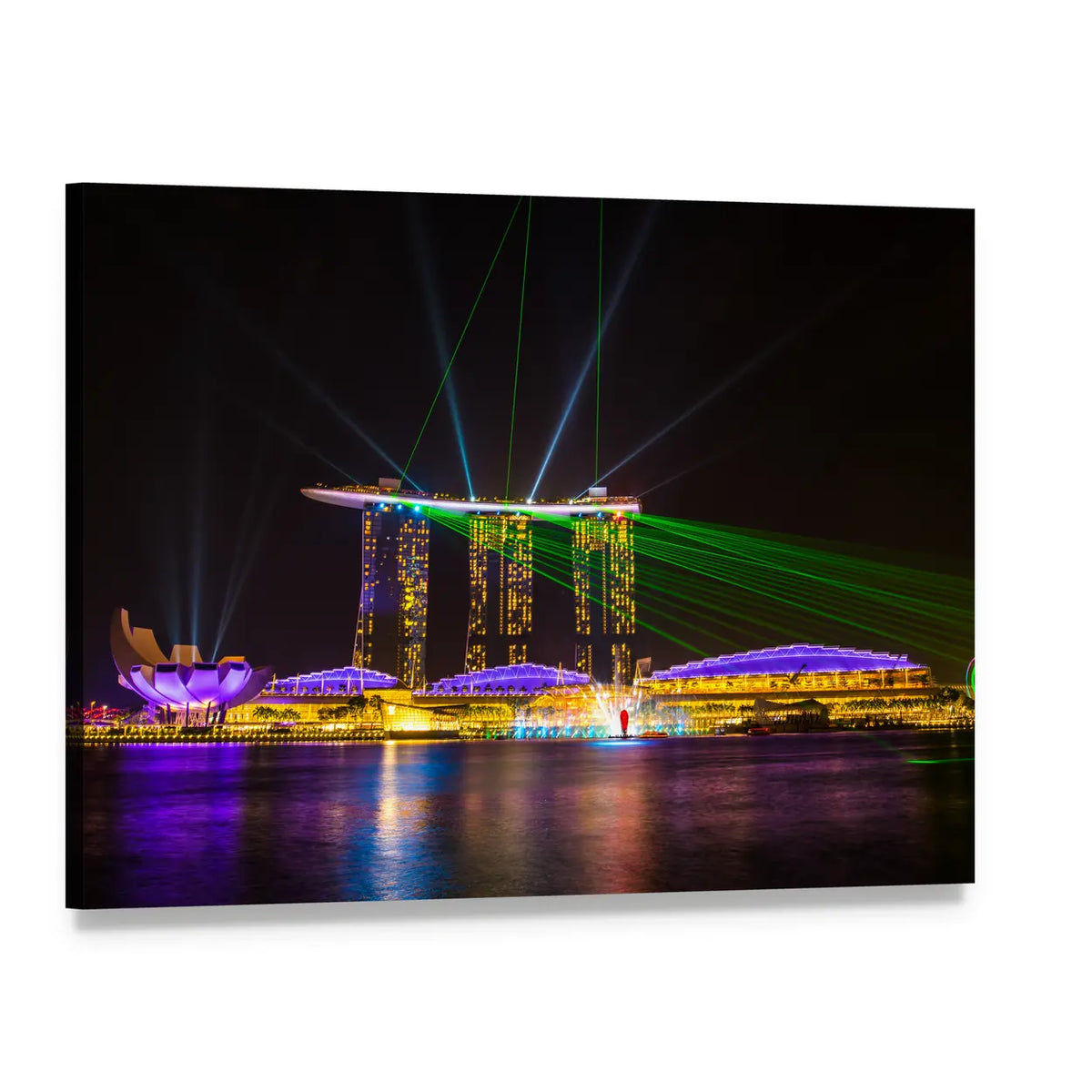 Singapore Skyline at Night Canvas Wall Art, single panel gallery wrapped canvas, angled product view