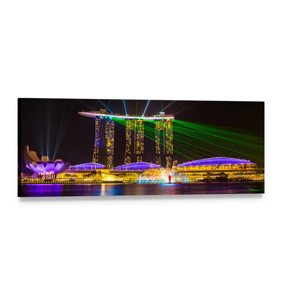 Singapore Skyline at Night Panoramic Canvas Wall Art, single panel gallery wrapped canvas, angled product view