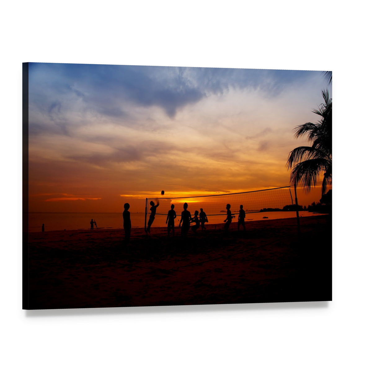 Volleyball Game Player Silhouette Canvas Wall Art, single panel gallery wrapped canvas, angled product view