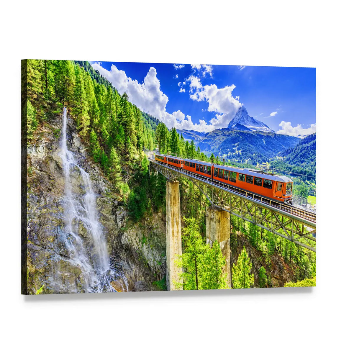 Gornergrat Tourist Train In Zermatt, Switzerland Canvas Wall Art, single panel gallery wrapped canvas, angled product view