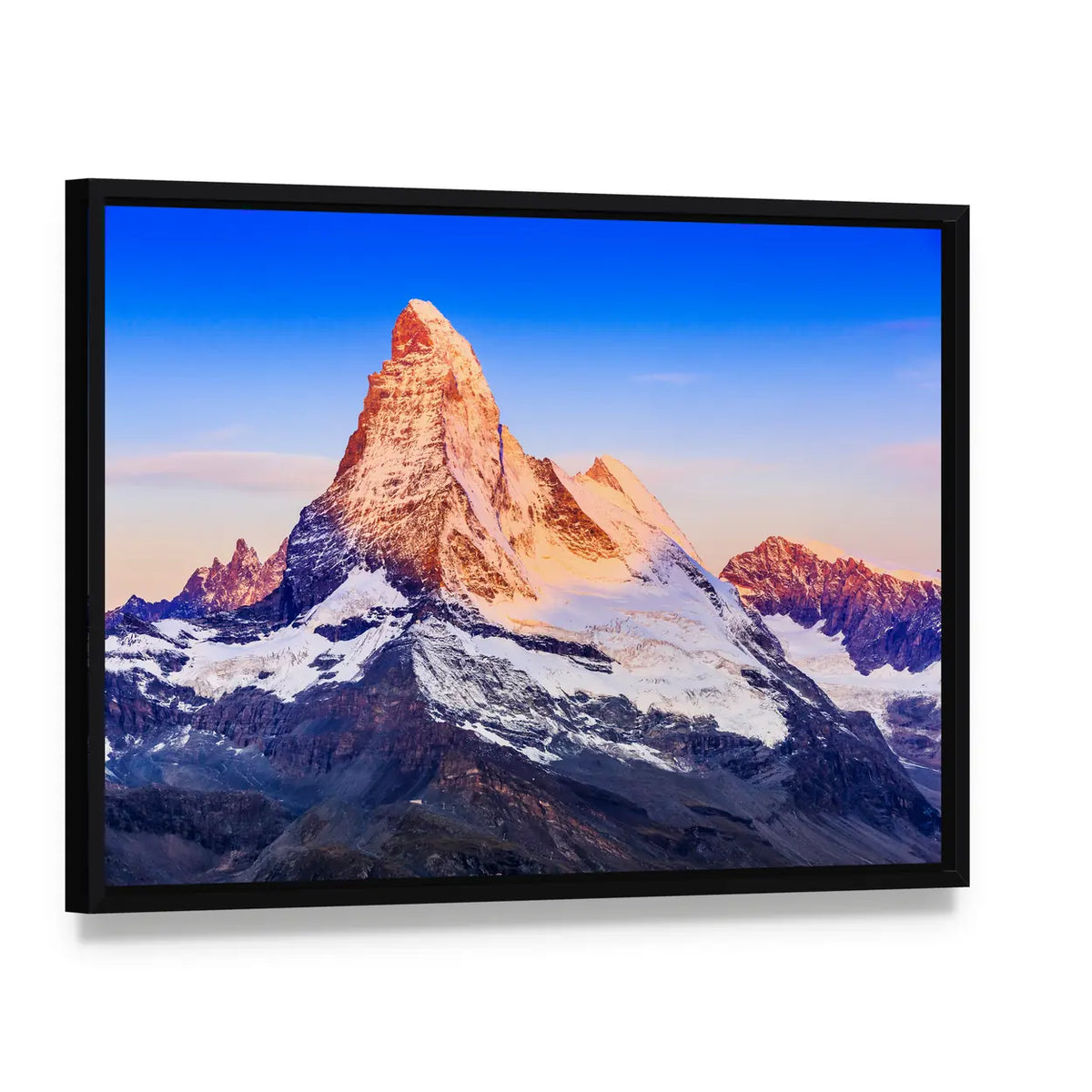 Matterhorn At Sunrise Canvas Wall Art, framed canvas in a black floater frame, angled product view
