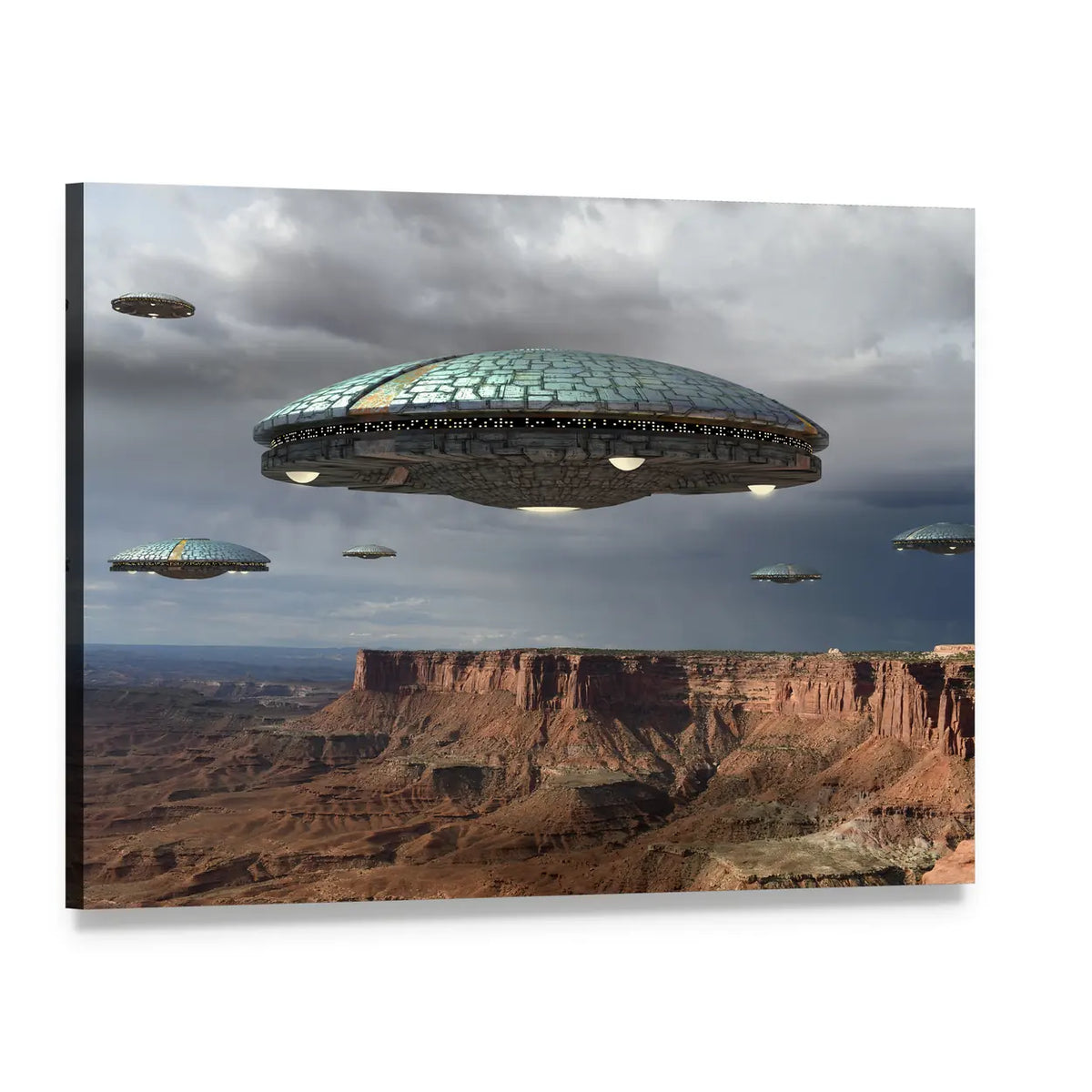 Alien Fleet Over the Grand Canyon Canvas Wall Art, single panel gallery wrapped canvas, angled product view