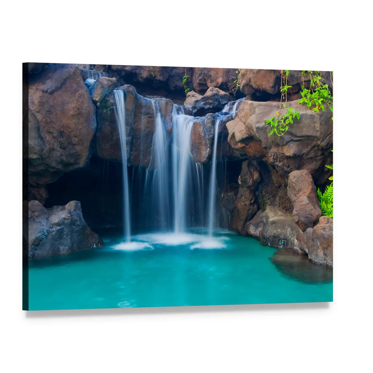 Waterfall Into Hotel Pool In Hawaii Canvas Wall Art, single panel gallery wrapped canvas, angled product view