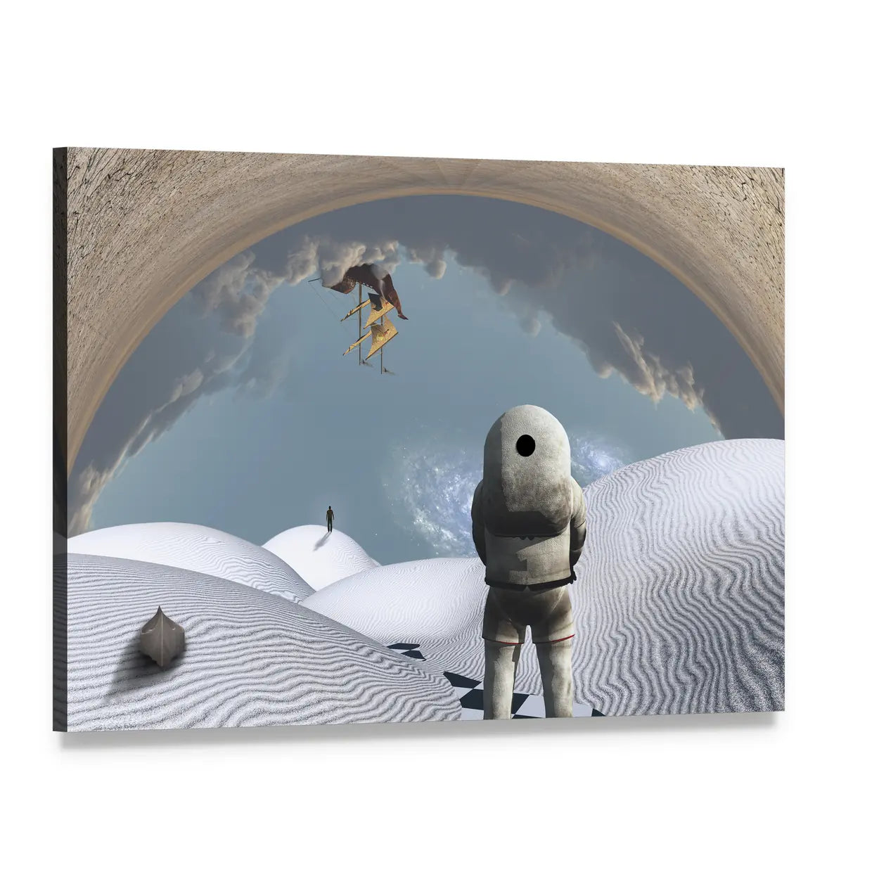 Astronaut in White Desert Canvas Wall Art, single panel gallery wrapped canvas, angled product view