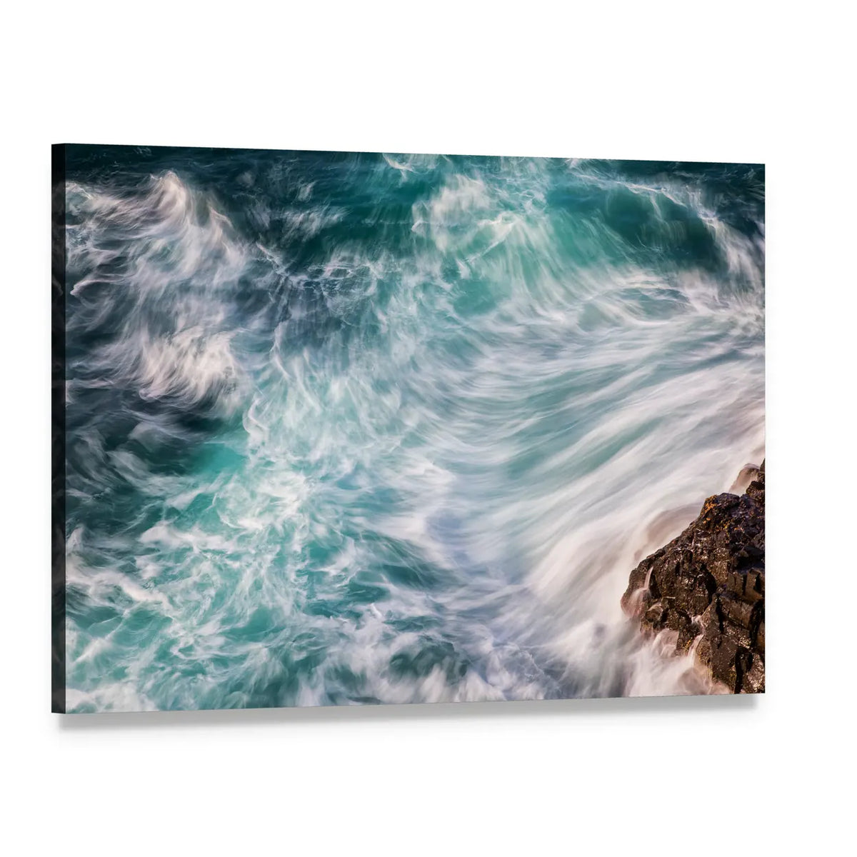 Ocean Waves Abstract Canvas Wall Art, single panel gallery wrapped canvas, angled product view