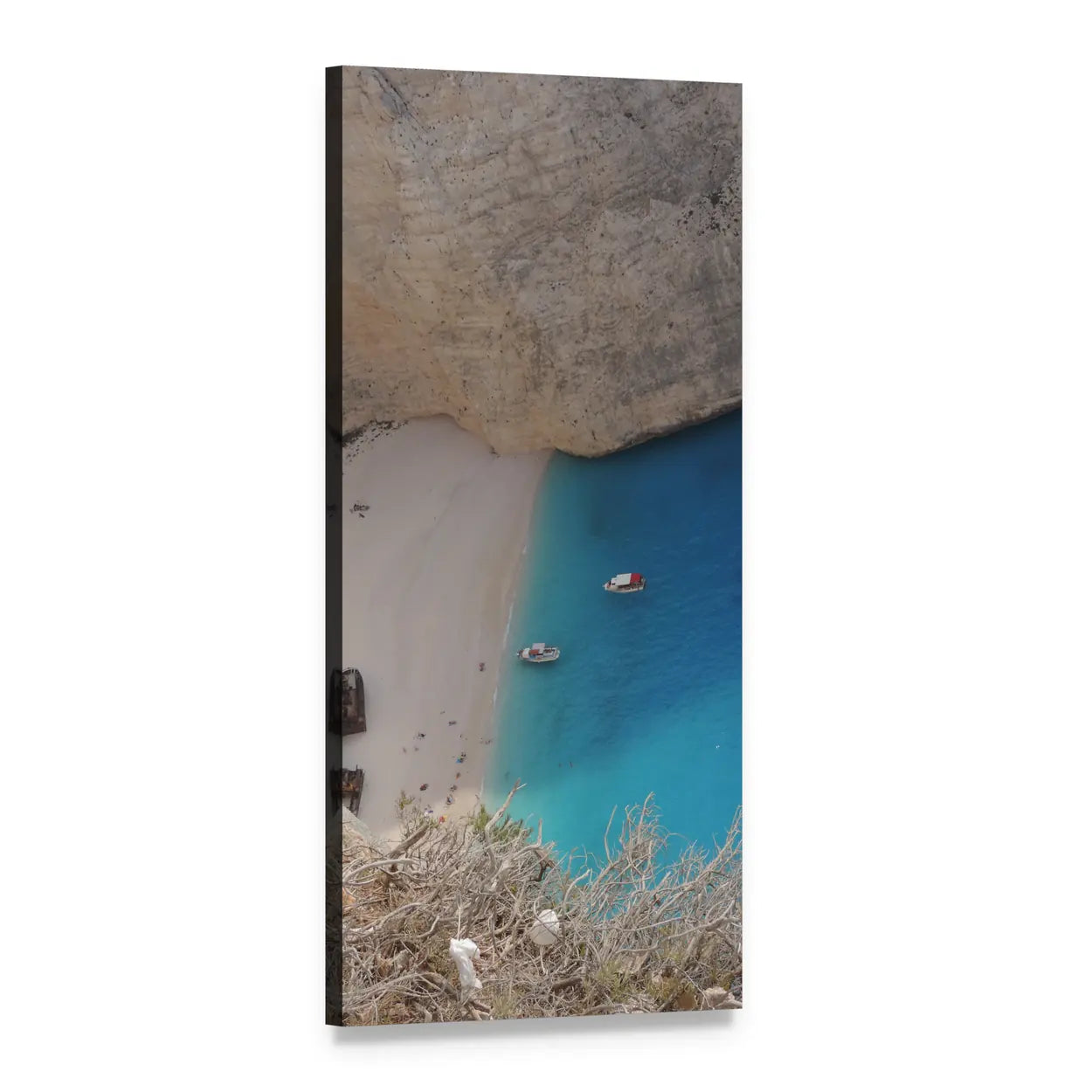 Zante Shipwreck Beach Aerial View Vertical Canvas Wall Art, 1 panel 1 Vertical layout gallery wrapped canvas set, angled product view