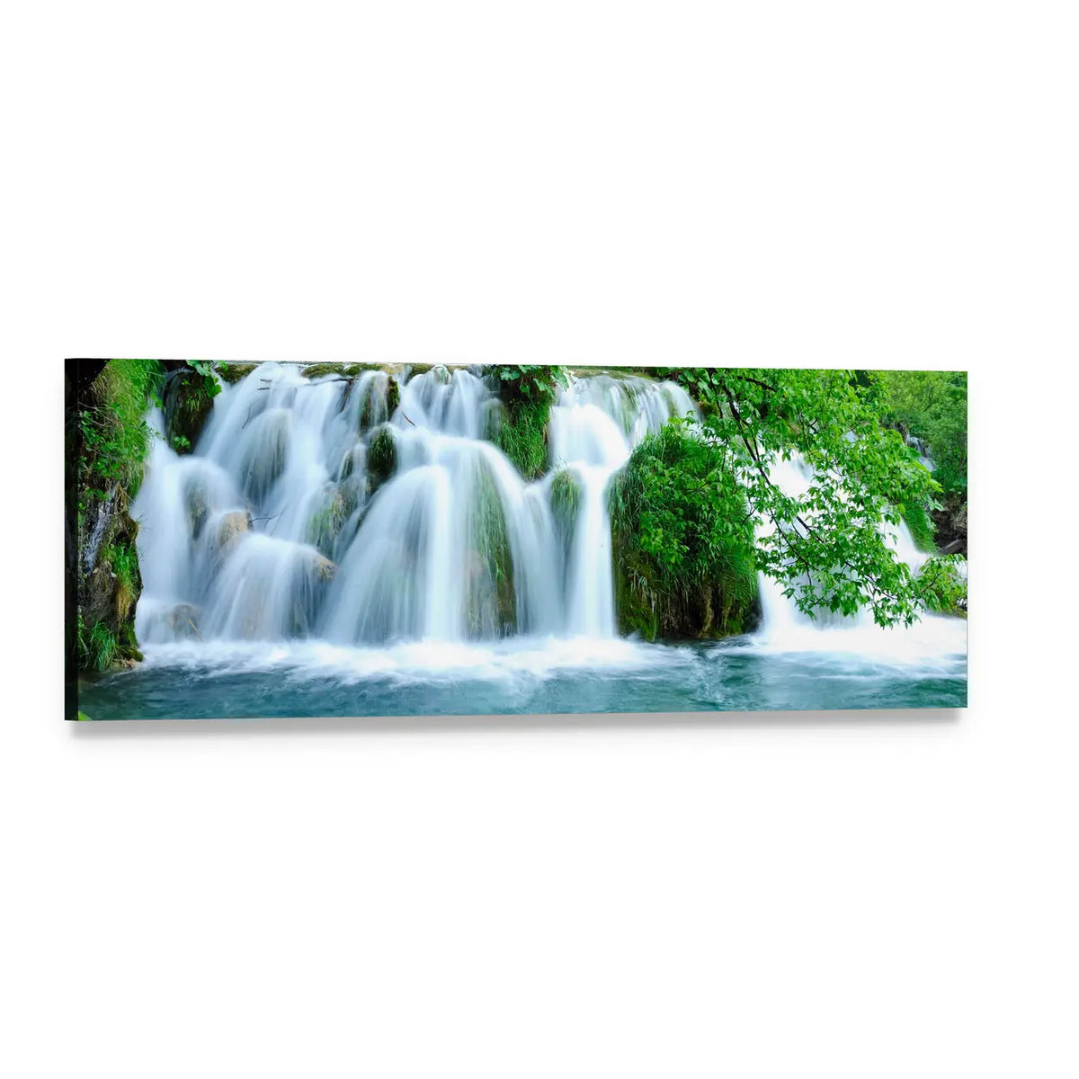 Plitvice Waterfalls Over Turquoise Pools Panoramic Canvas Wall Art, single panel gallery wrapped canvas, angled product view