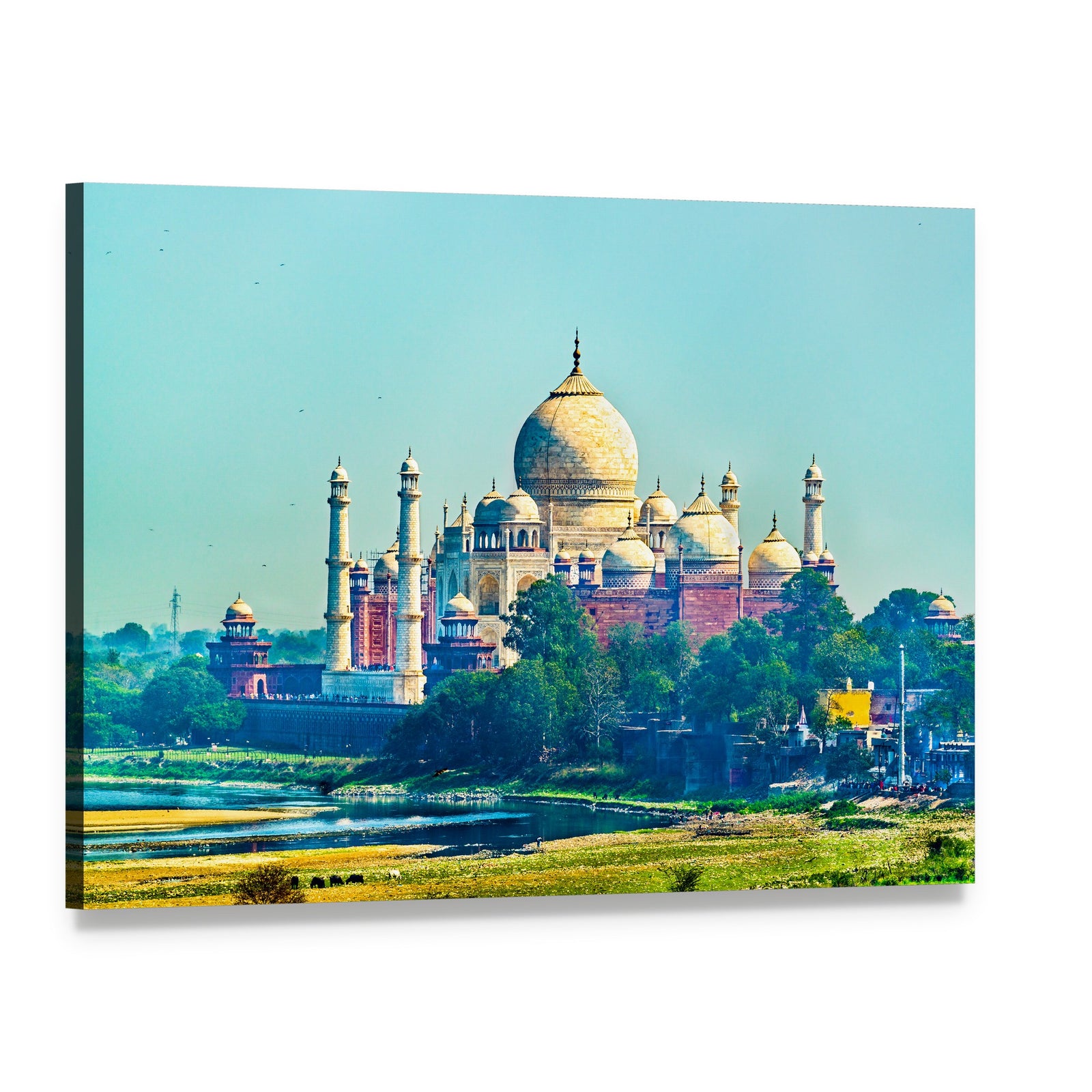 Taj Mahal from Agra Fort Canvas Wall Art, single panel gallery wrapped canvas, angled product view