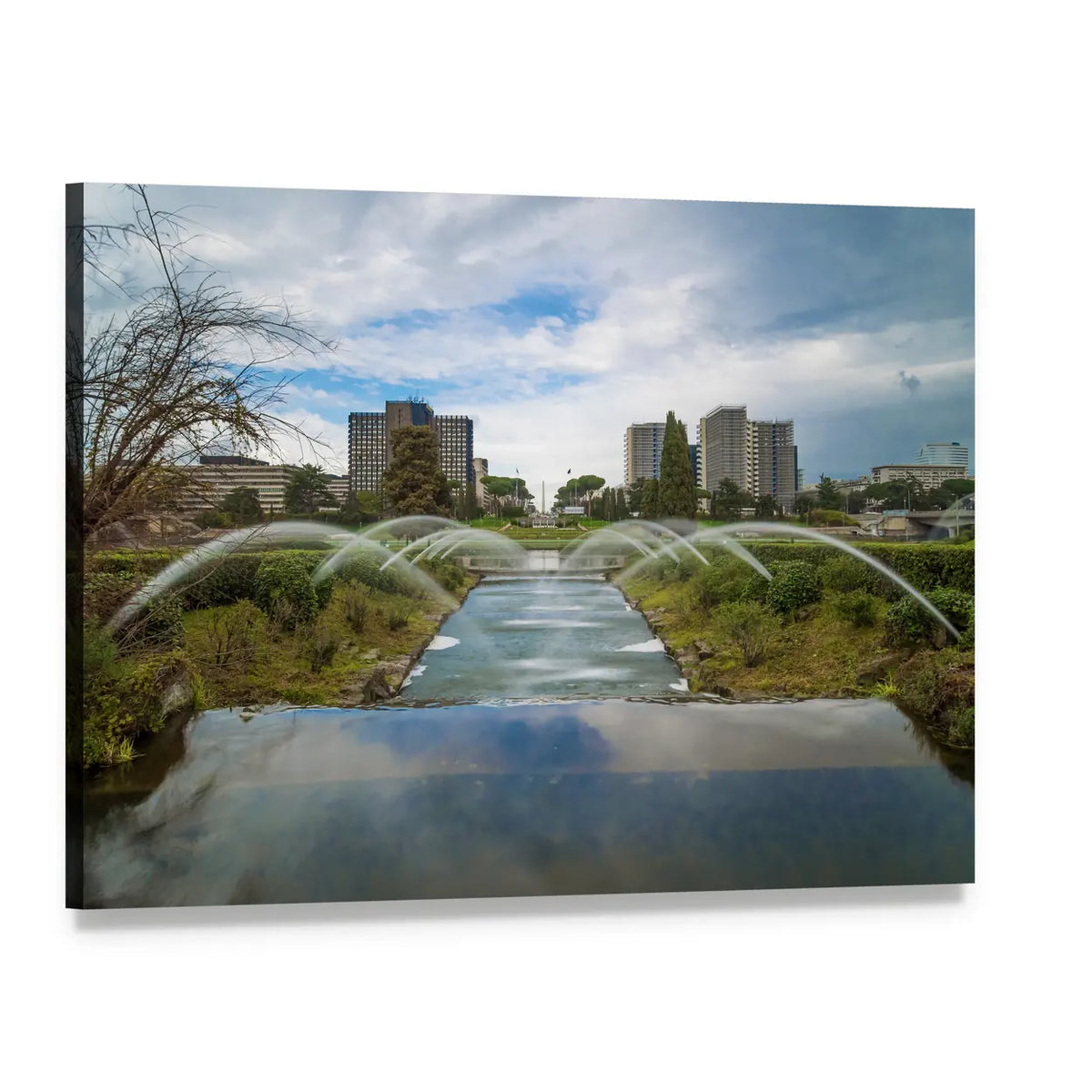 Artificial Waterfall in Rome Canvas Wall Art, single panel gallery wrapped canvas, angled product view