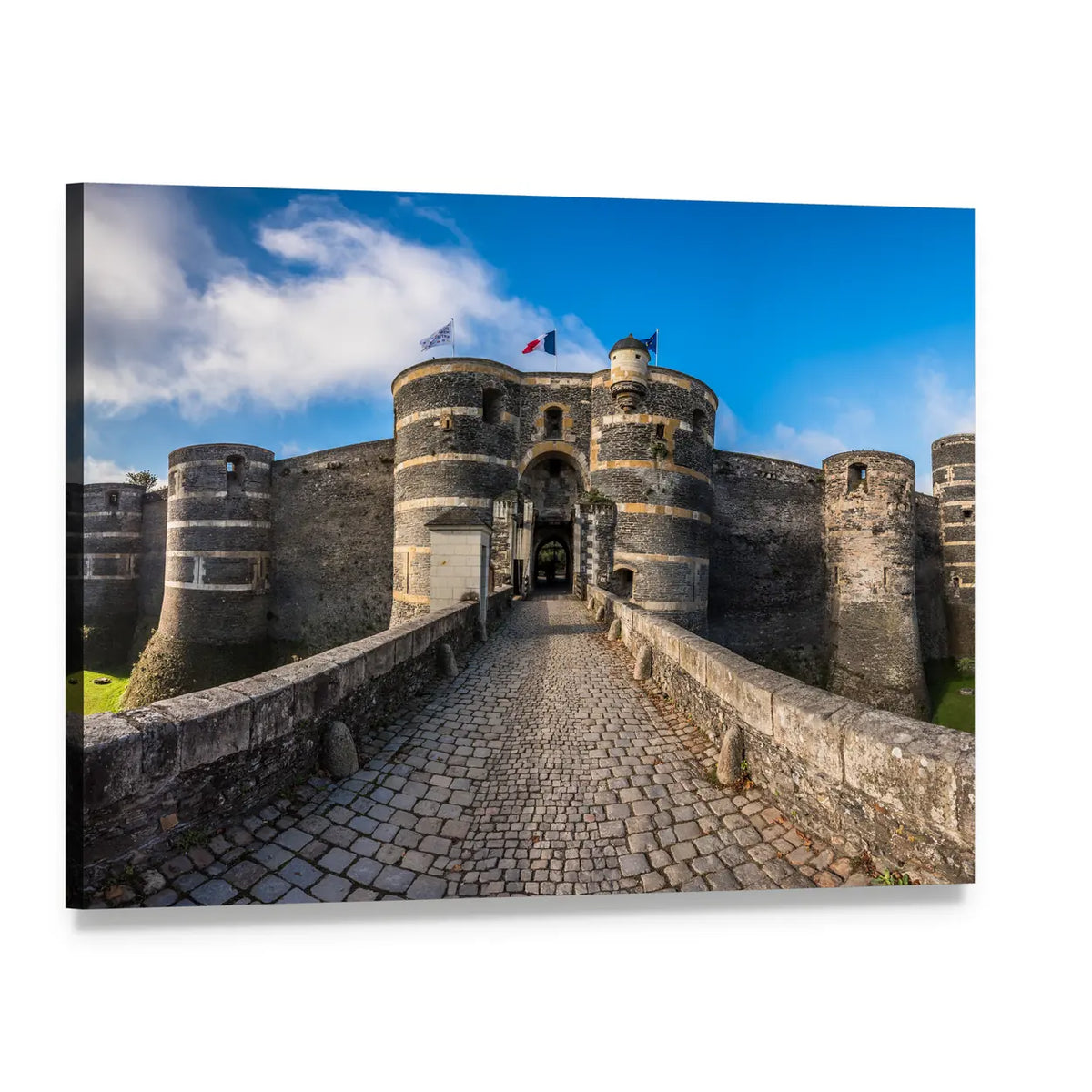 Angers Castle with Cobblestone Bridge Canvas Wall Art, single panel gallery wrapped canvas, angled product view