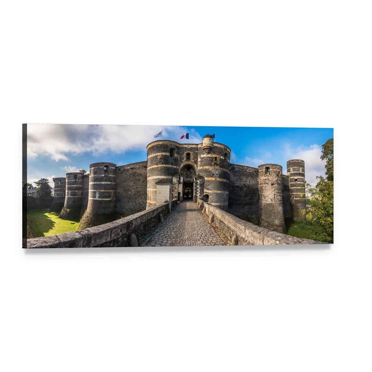 Angers Castle with Striped Stone Towers Panoramic Canvas Wall Art, single panel gallery wrapped canvas, angled product view