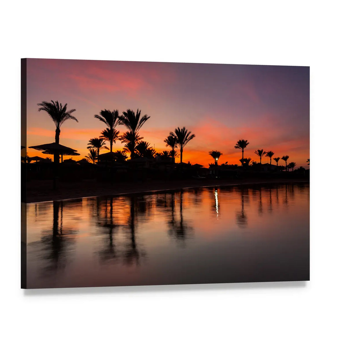 Romantic Sunset Over Sandy Beach Canvas Wall Art, single panel gallery wrapped canvas, angled product view