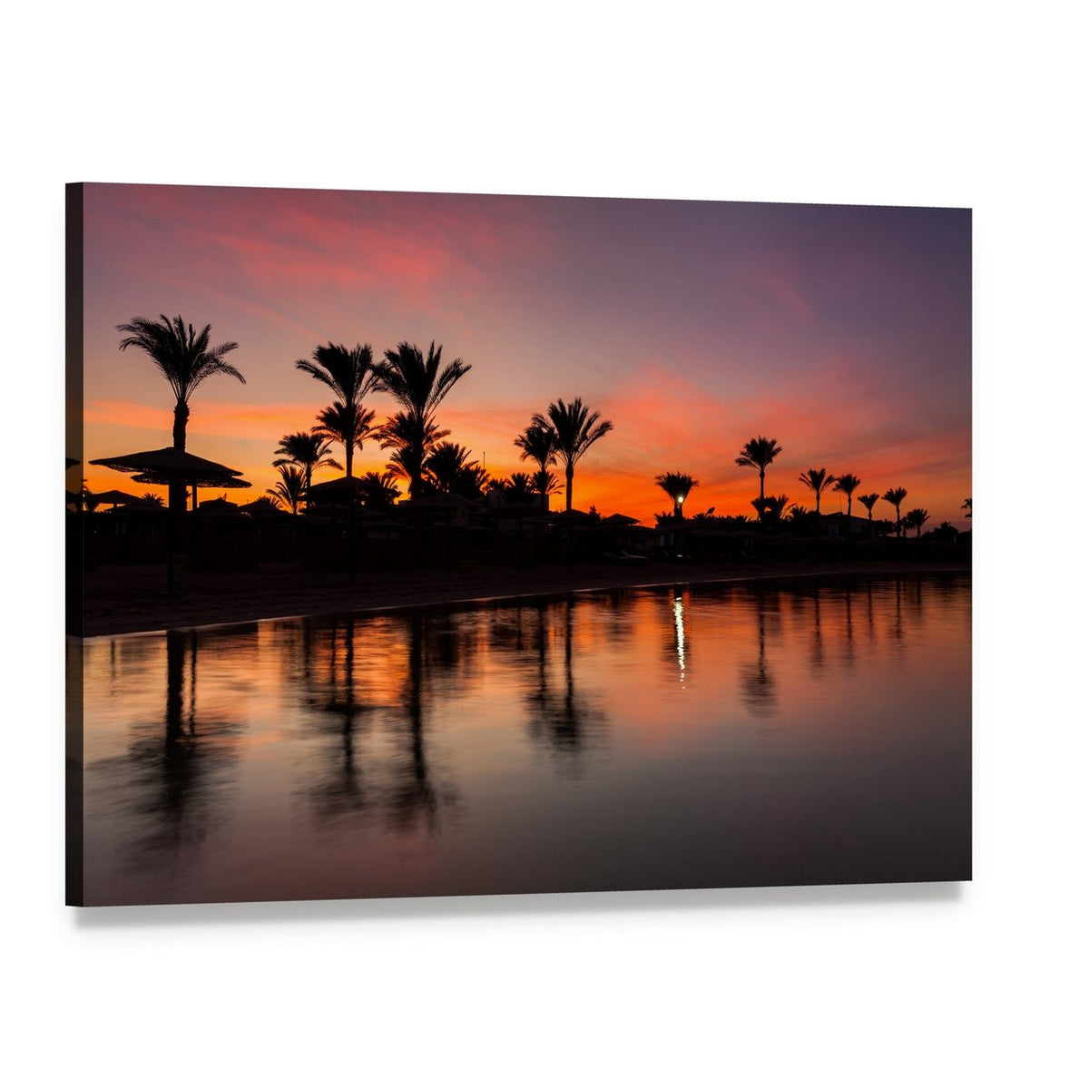 Romantic Sunset Over Sandy Beach Canvas Wall Art, single panel gallery wrapped canvas, angled product view