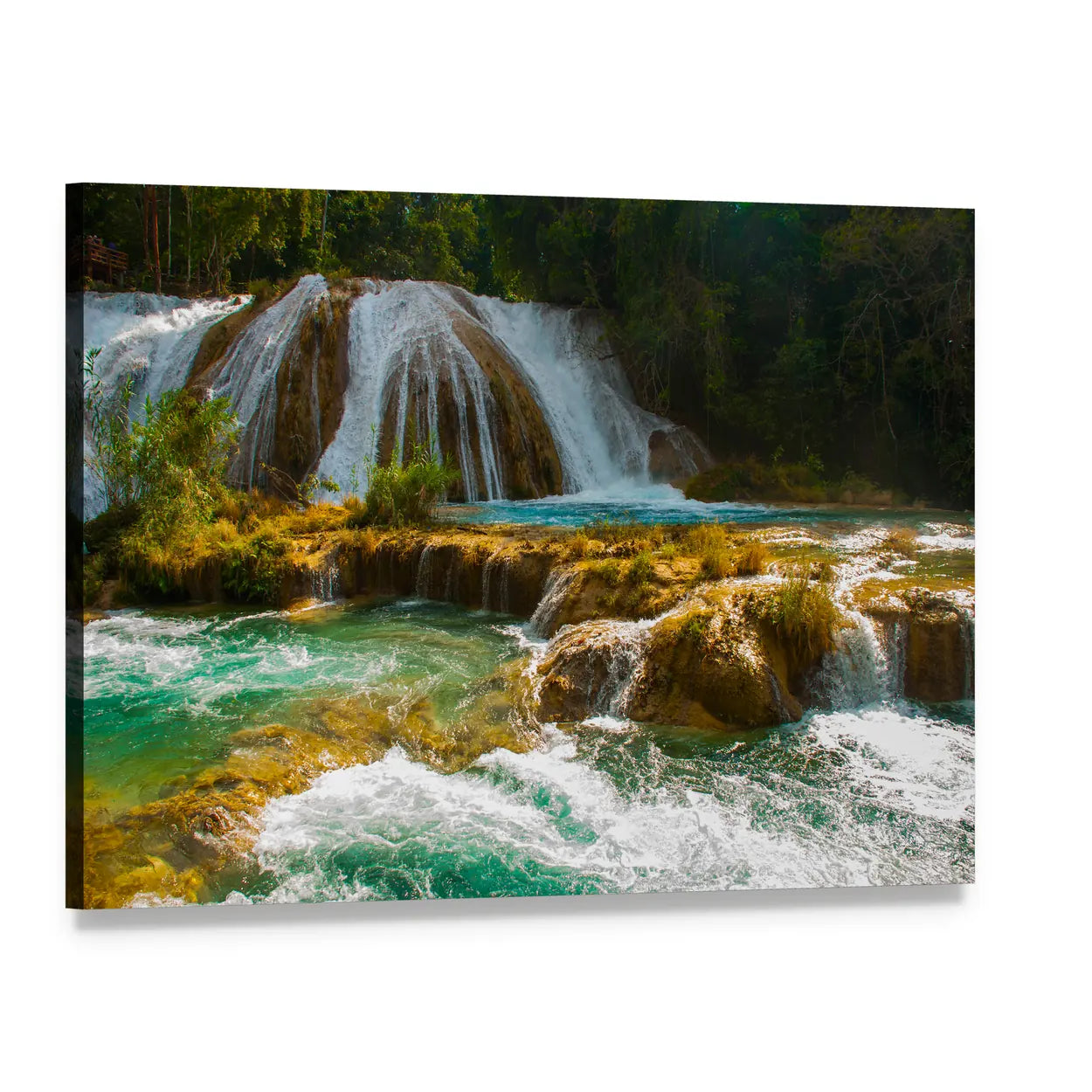 Agua Azul Waterfall Canvas Wall Art, single panel gallery wrapped canvas, angled product view