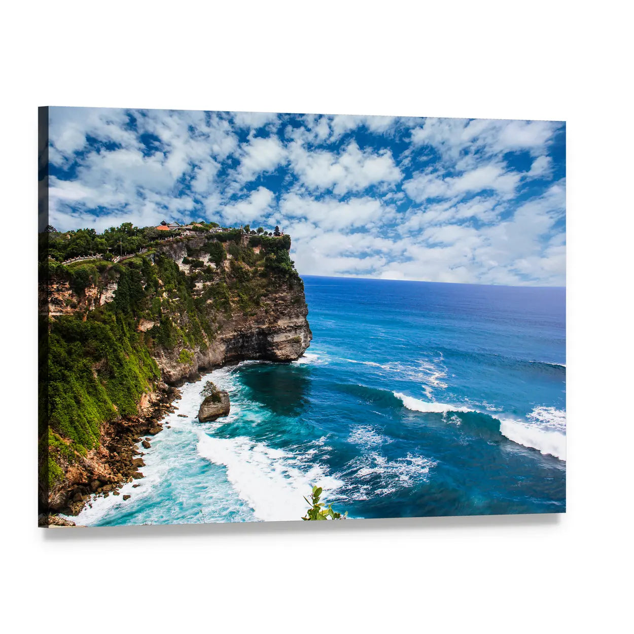 Bali Uluwatu Cliff Seascape Canvas Wall Art, single panel gallery wrapped canvas, angled product view