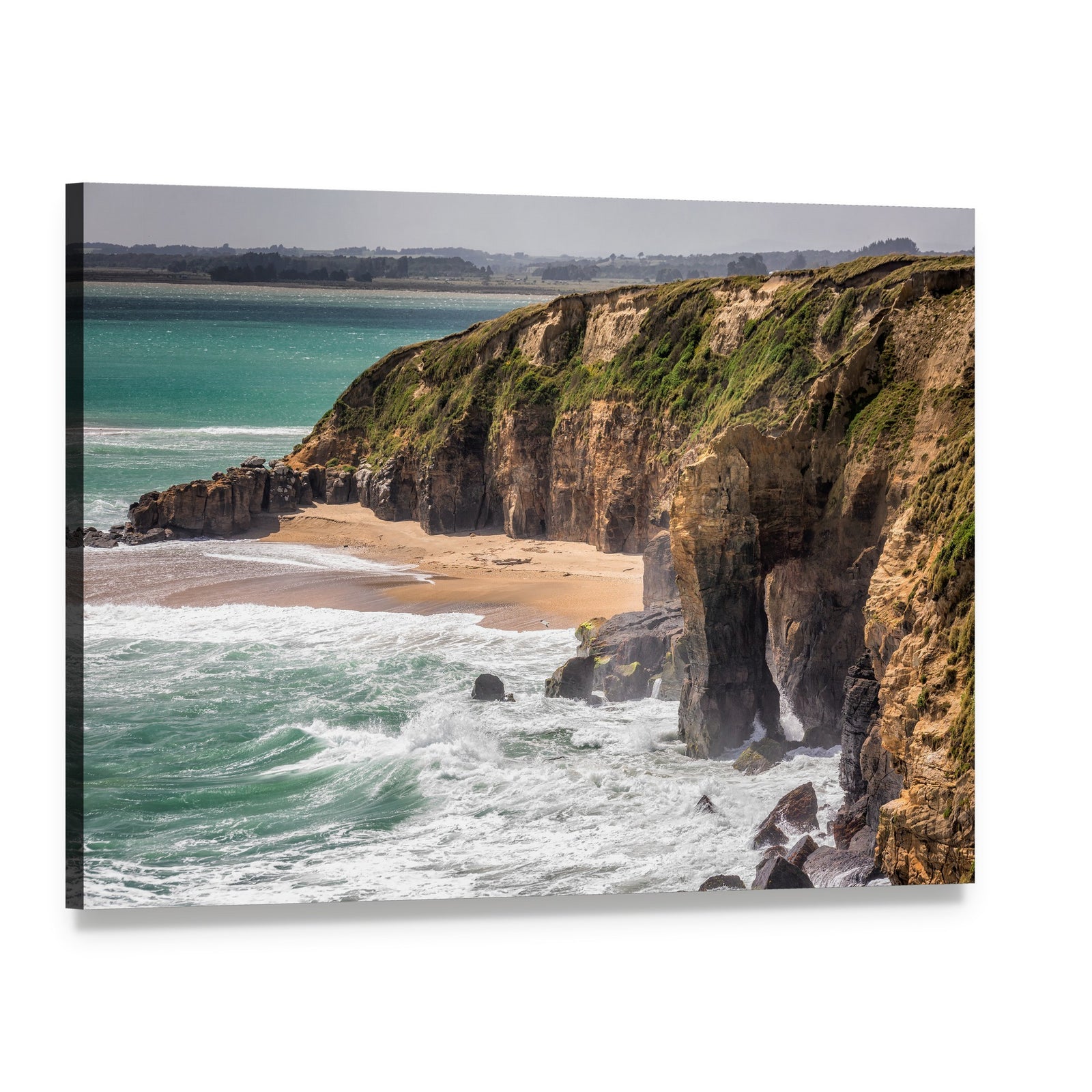 New Zealand Coastal Cliffs and Ocean Waves Canvas Wall Art, single panel gallery wrapped canvas, angled product view
