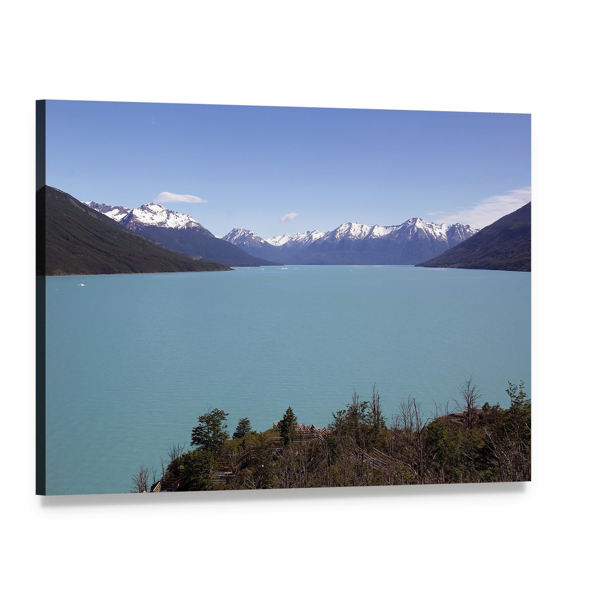 Argentino Lake Landscape Canvas Wall Art, single panel gallery wrapped canvas, angled product view