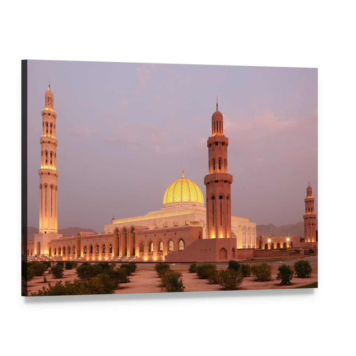 Sultan Qaboos Grand Mosque at Dusk Canvas Wall Art, single panel gallery wrapped canvas, angled product view