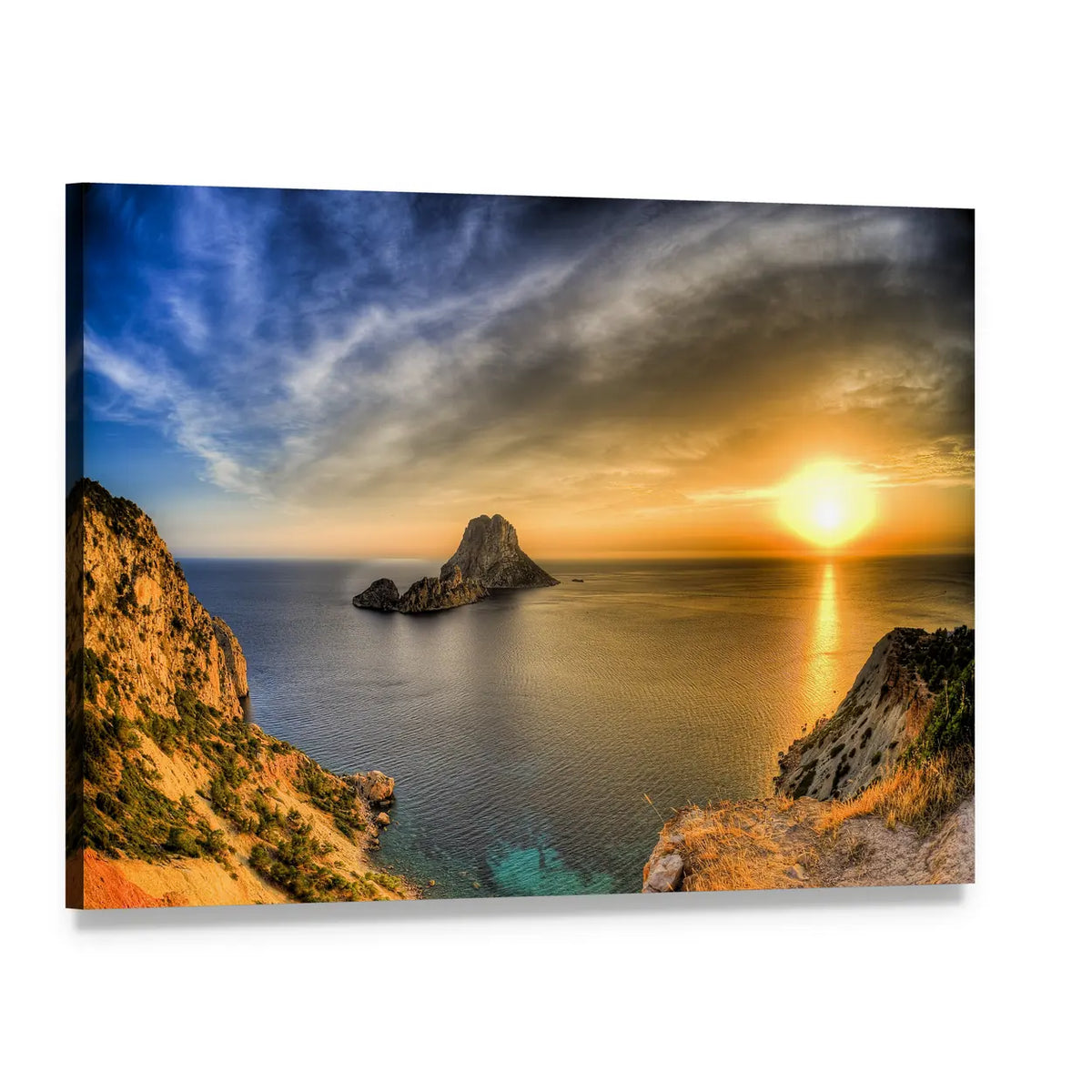 Ibiza Sunset Over Coastal Cliffs Canvas Wall Art, single panel gallery wrapped canvas, angled product view
