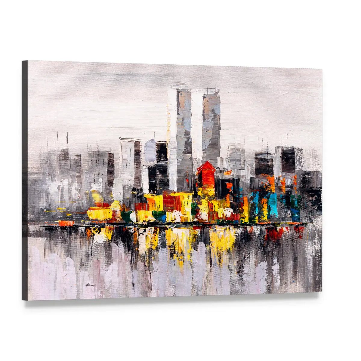 Abstract New York City Skyline with Reflection Canvas Wall Art, single panel gallery wrapped canvas, angled product view