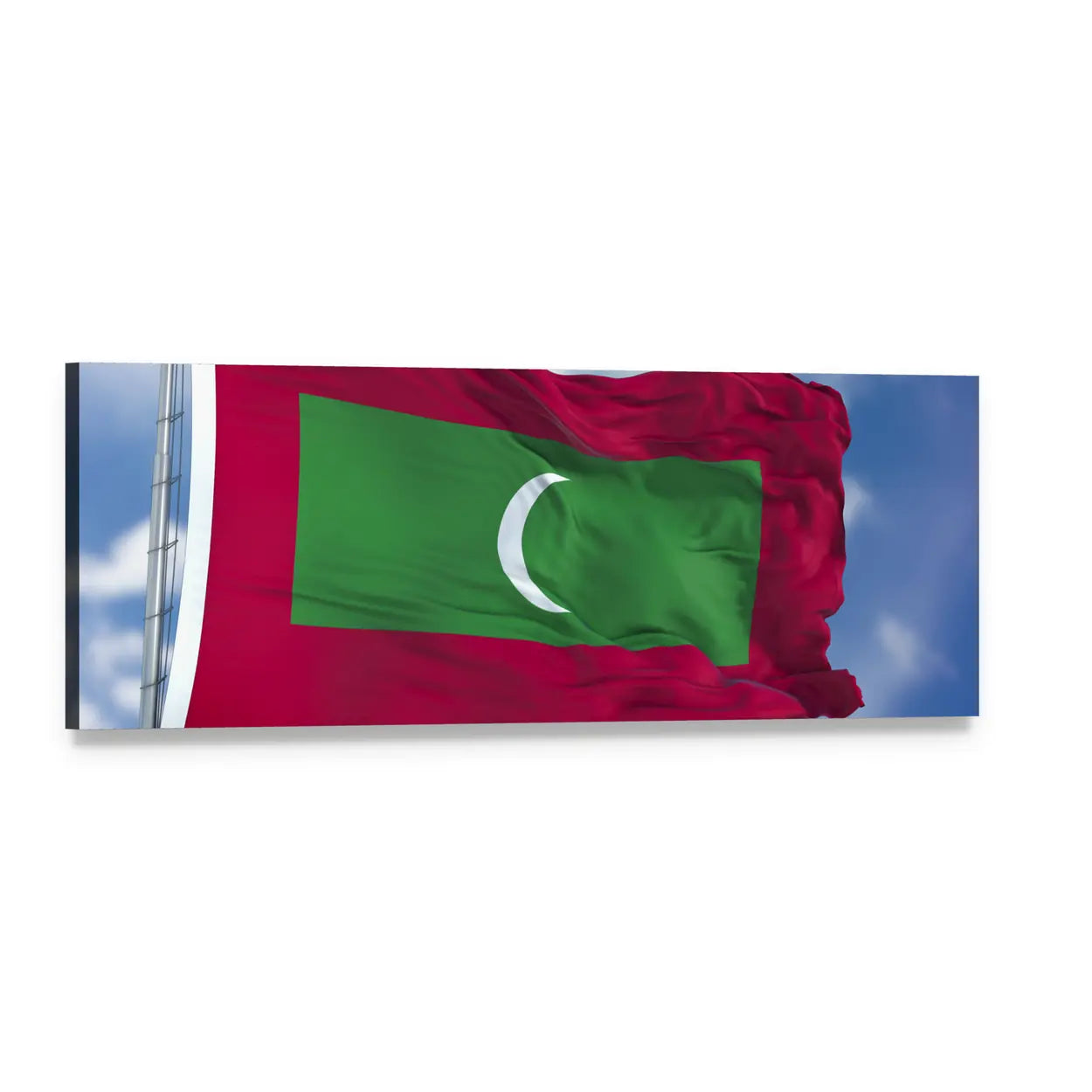 Waving Maldives Flag Panoramic Canvas Wall Art, single panel gallery wrapped canvas, angled product view