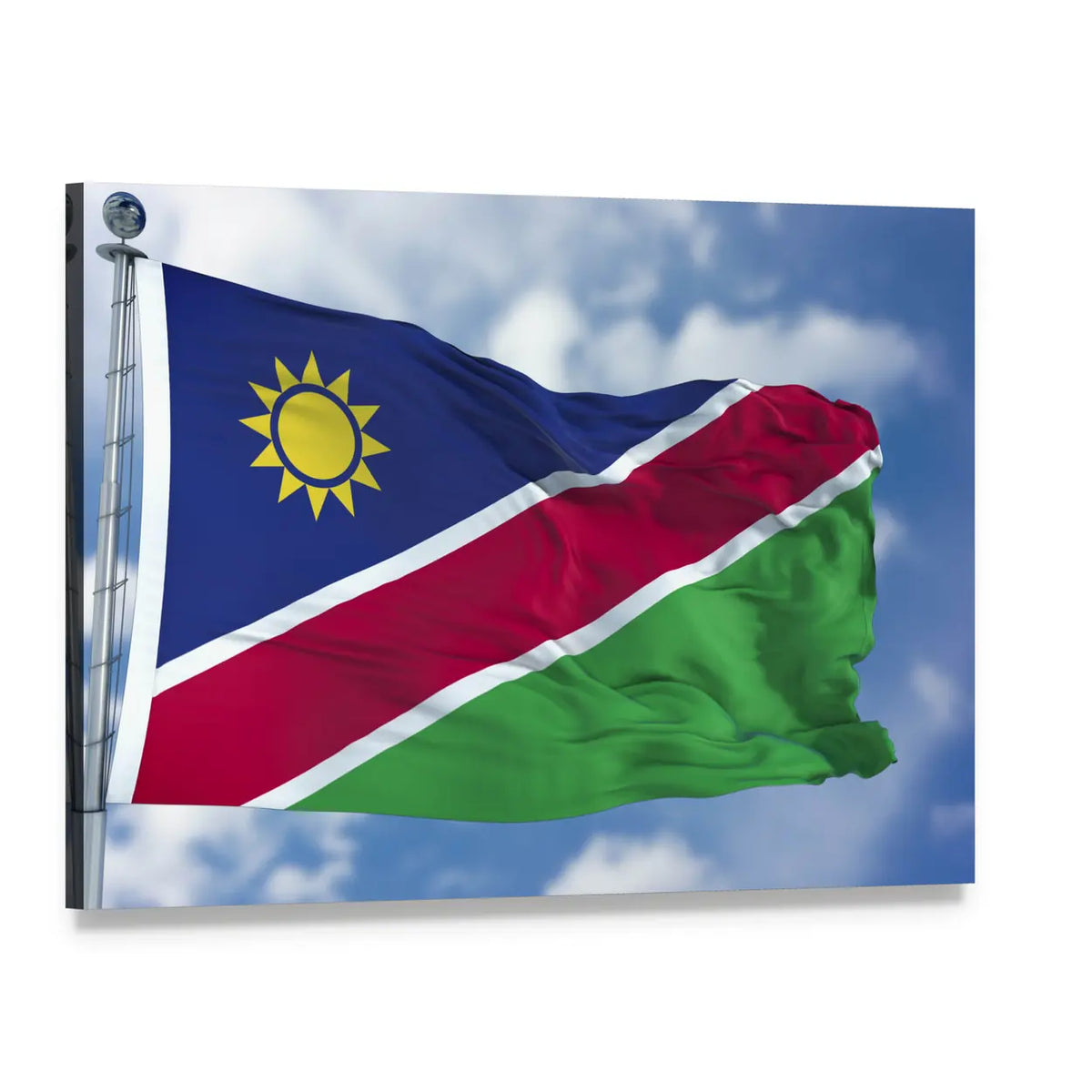 Namibia Flag with Sun Canvas Wall Art, single panel gallery wrapped canvas, angled product view