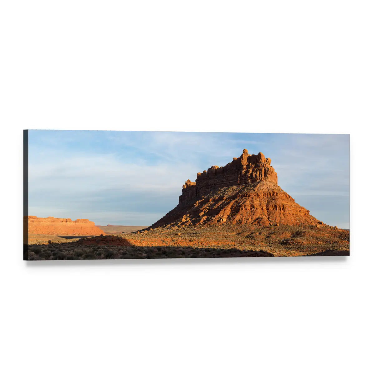 Red Rock Buttes at Golden Hour Panoramic Canvas Wall Art, single panel gallery wrapped canvas, angled product view