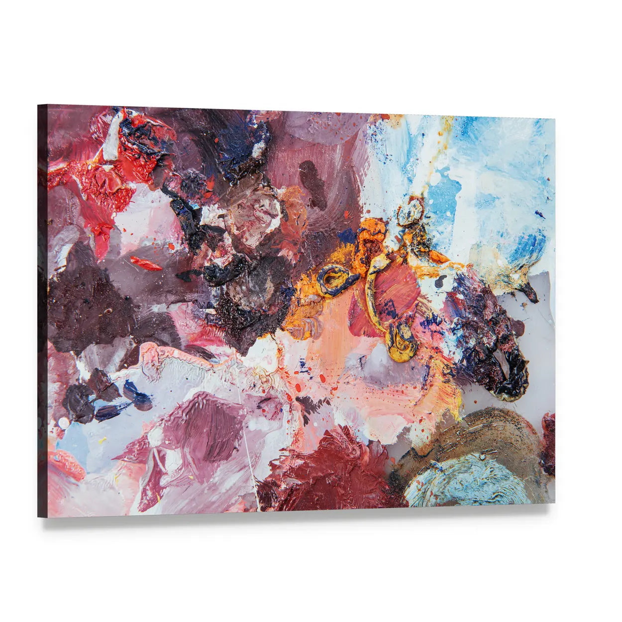 Multicolored Impasto Brushstrokes Canvas Wall Art, single panel gallery wrapped canvas, angled product view