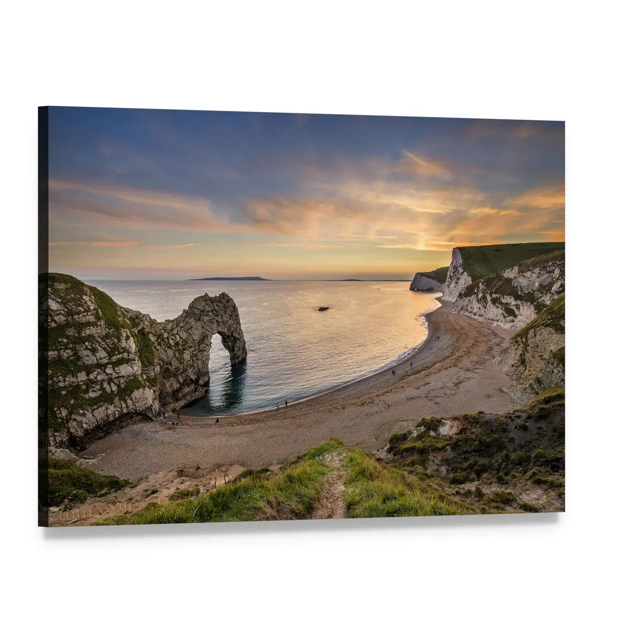 Durdle Door at Sunset Canvas Wall Art, single panel gallery wrapped canvas, angled product view
