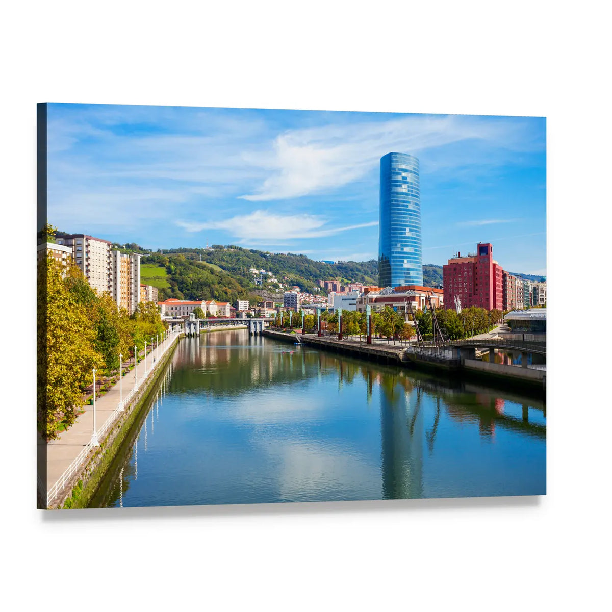 Nervion River Embankment Skyline Canvas Wall Art, single panel gallery wrapped canvas, angled product view