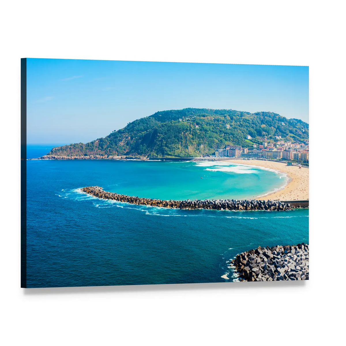 Seaside Town Overlooking Crescent Bay Canvas Wall Art, single panel gallery wrapped canvas, angled product view