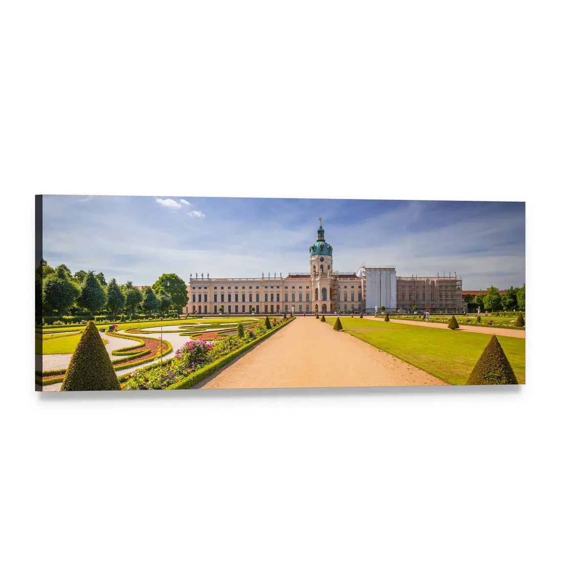 Charlottenburg Palace Garden Path Panoramic Canvas Wall Art, single panel gallery wrapped canvas, angled product view