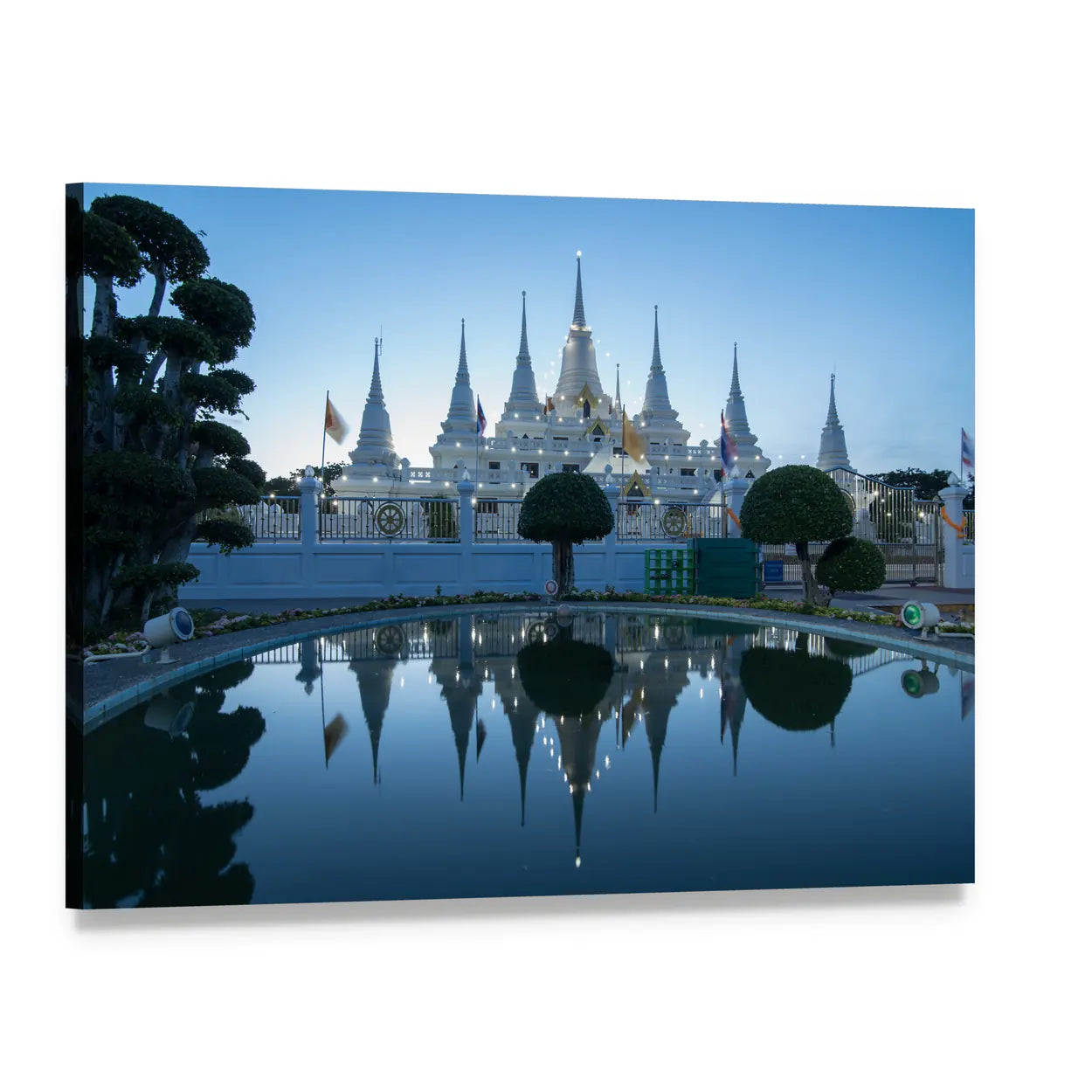 Asokaram White Temple at Dusk Canvas Wall Art, single panel gallery wrapped canvas, angled product view