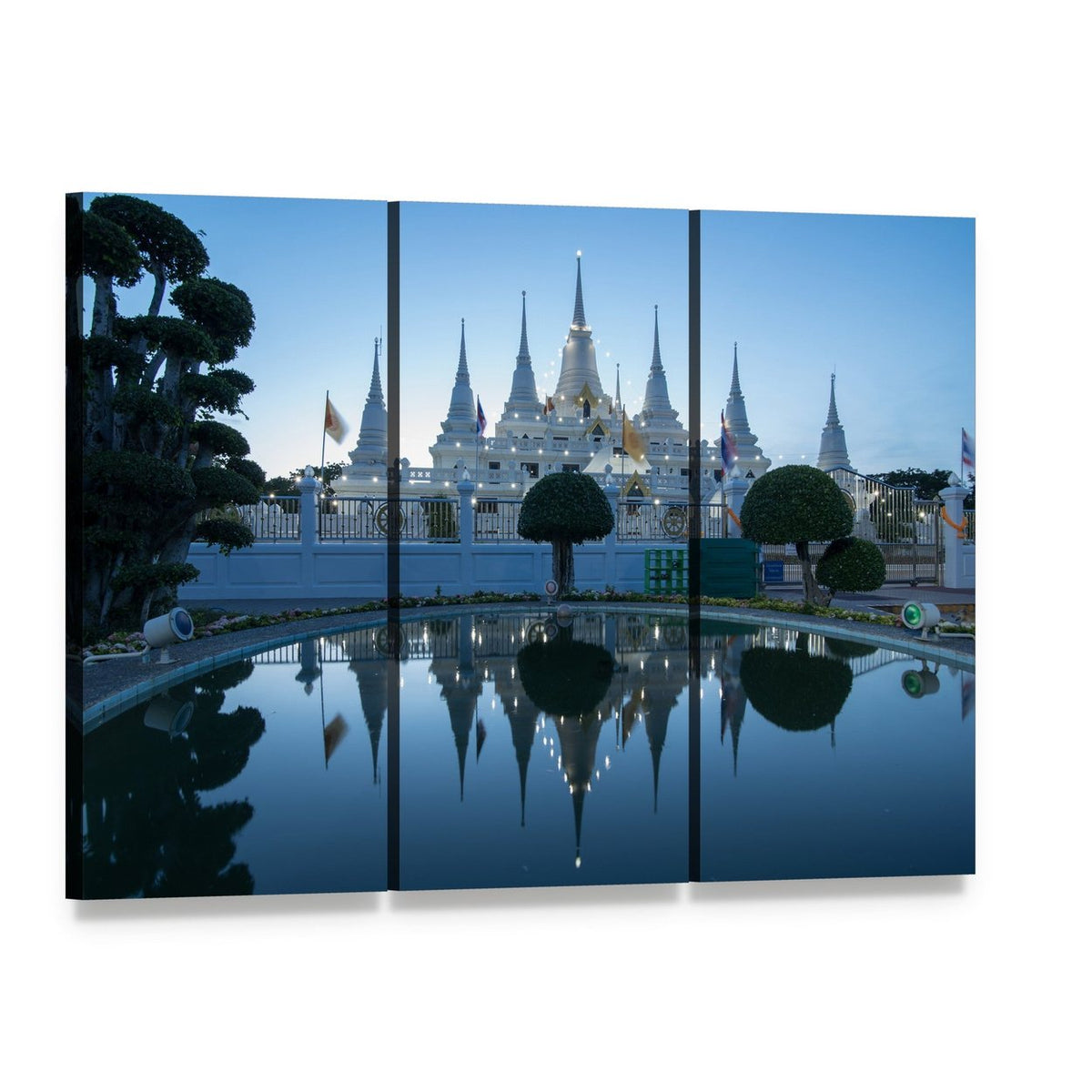 Asokaram Temple Canvas Wall Art, 3 panel 3 Horizontal layout gallery wrapped canvas set, angled product view