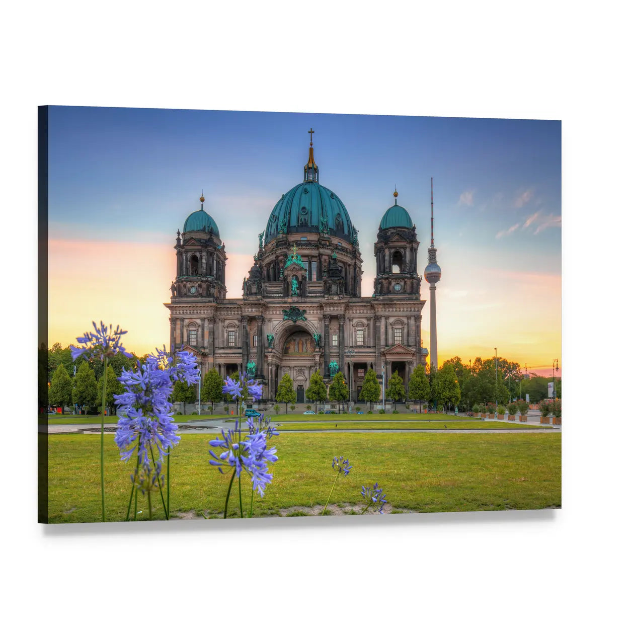 Berlin Cathedral at Sunrise Canvas Wall Art, single panel gallery wrapped canvas, angled product view