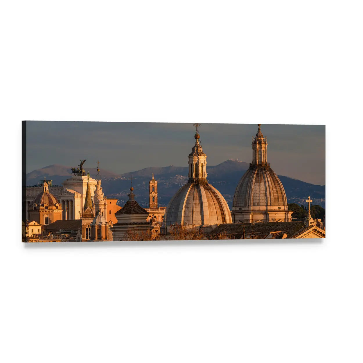 Rome Historic Center at Sunset Panoramic Canvas Wall Art, single panel gallery wrapped canvas, angled product view