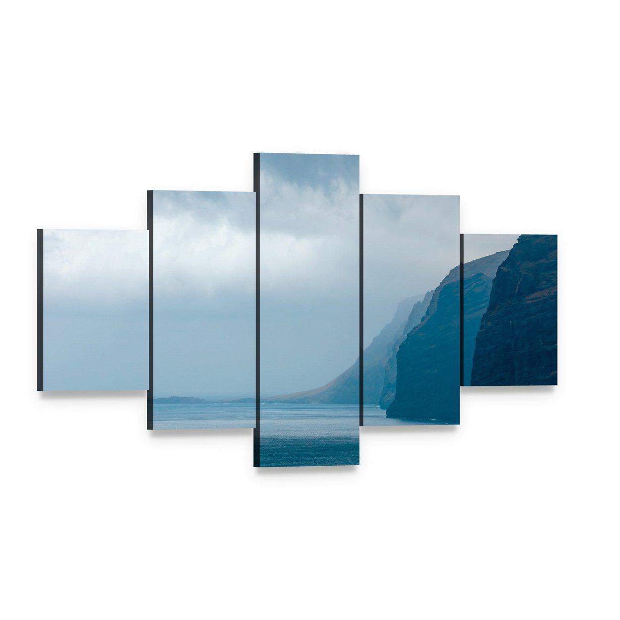 Cloudy Cliffs of Los Gigantes Canvas Wall Art, 5 panel 5 Star layout gallery wrapped canvas set, angled product view