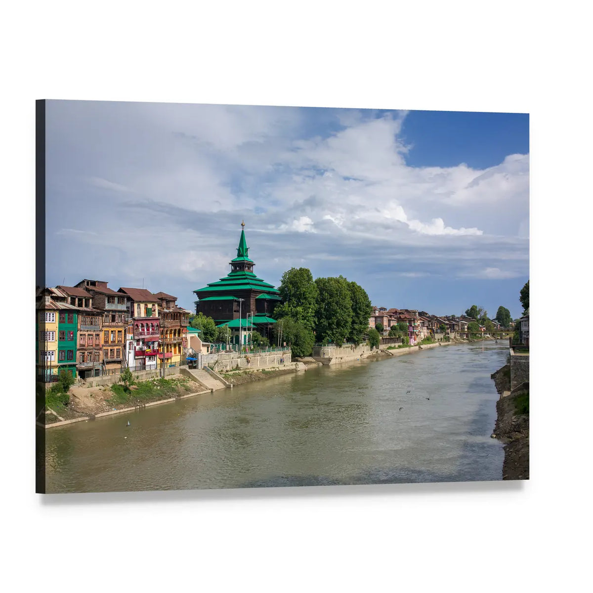 Khanqah-e-moula Mosque at Riverfront Canvas Wall Art, single panel gallery wrapped canvas, angled product view