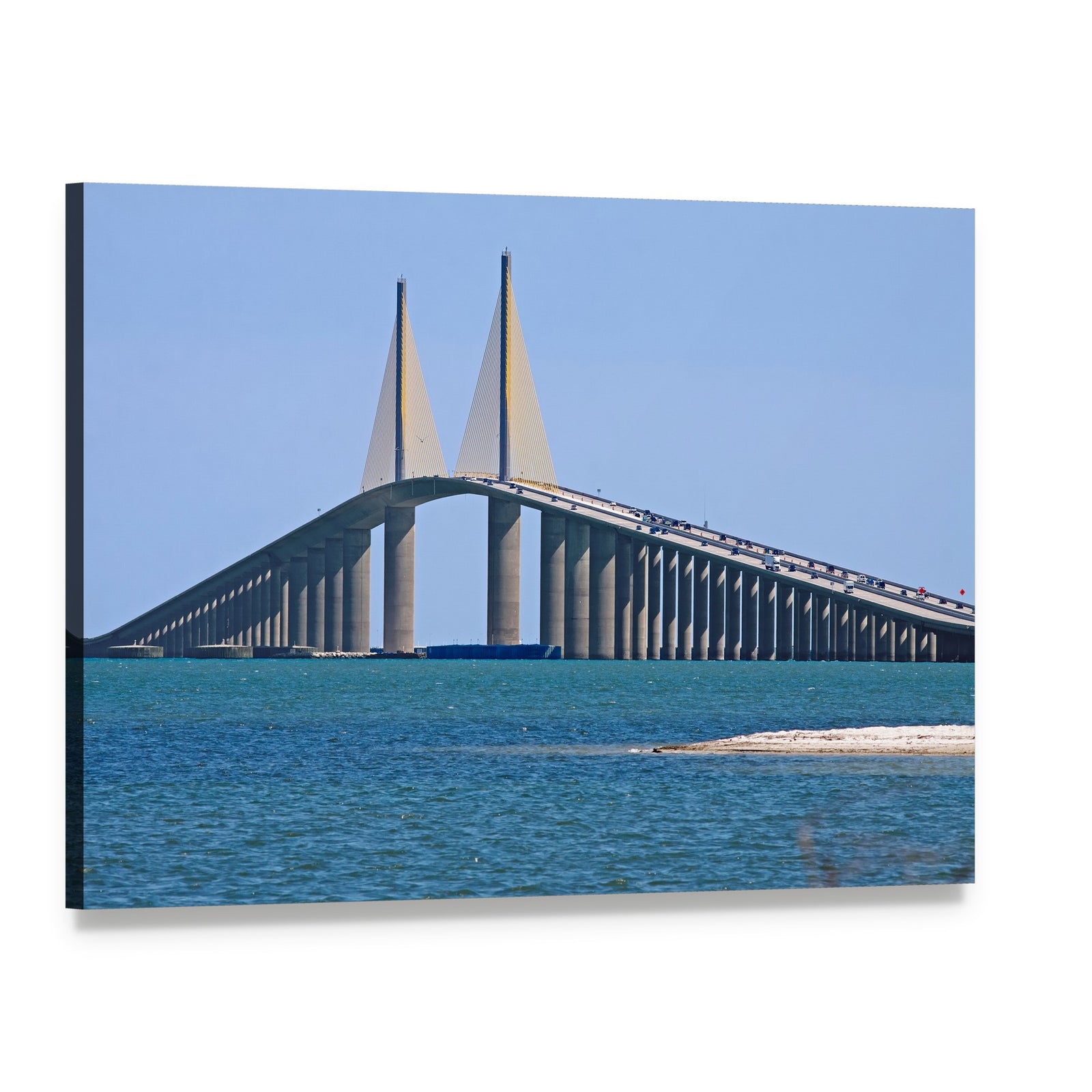 Sunshine Skyway Bridge Canvas Wall Art, single panel gallery wrapped canvas, angled product view